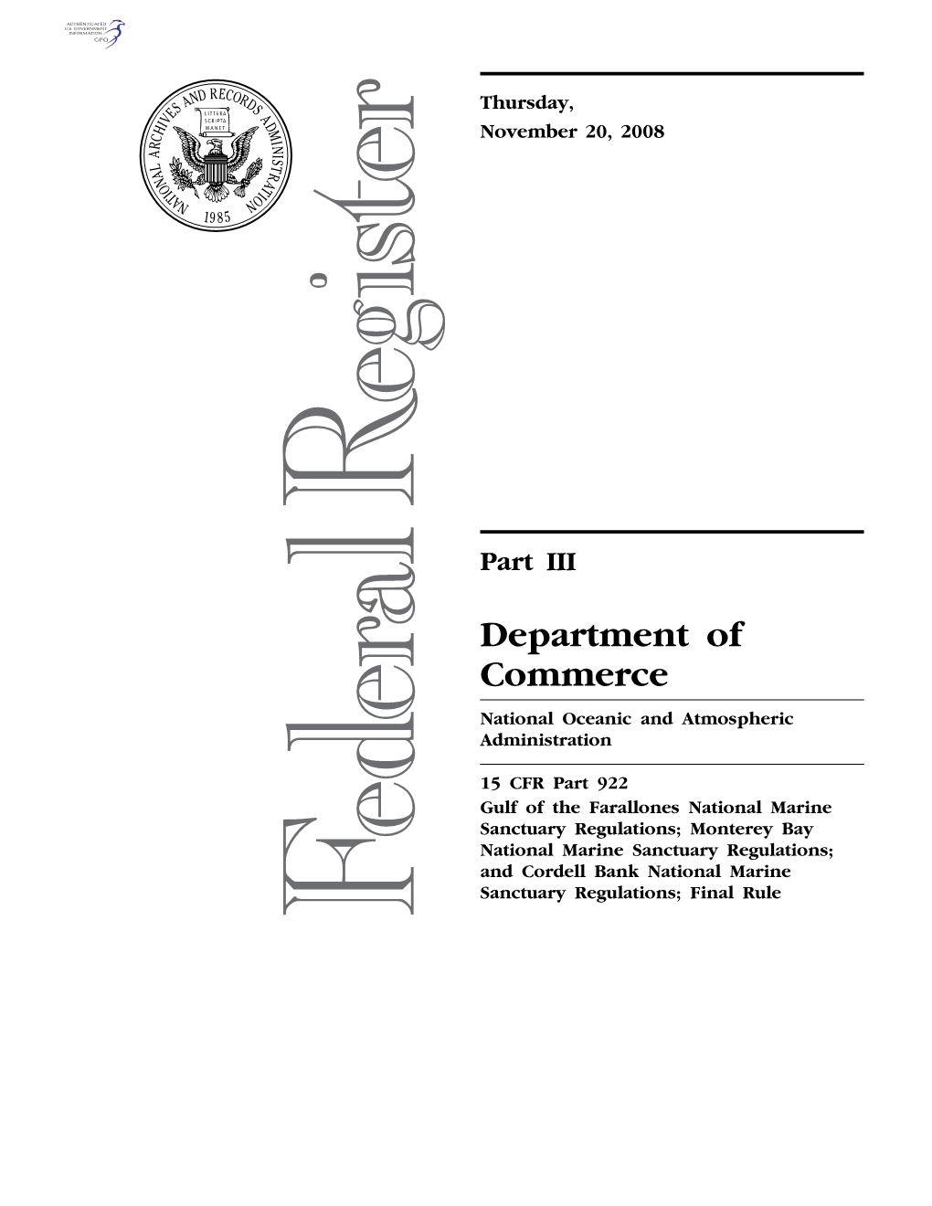 Department of Commerce National Oceanic and Atmospheric Administration