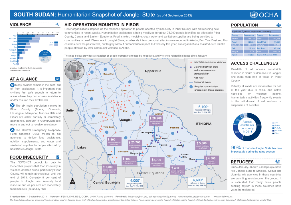 SOUTH SUDAN: Humanitarian Snapshot of Jonglei State (As of 4 September 2013)