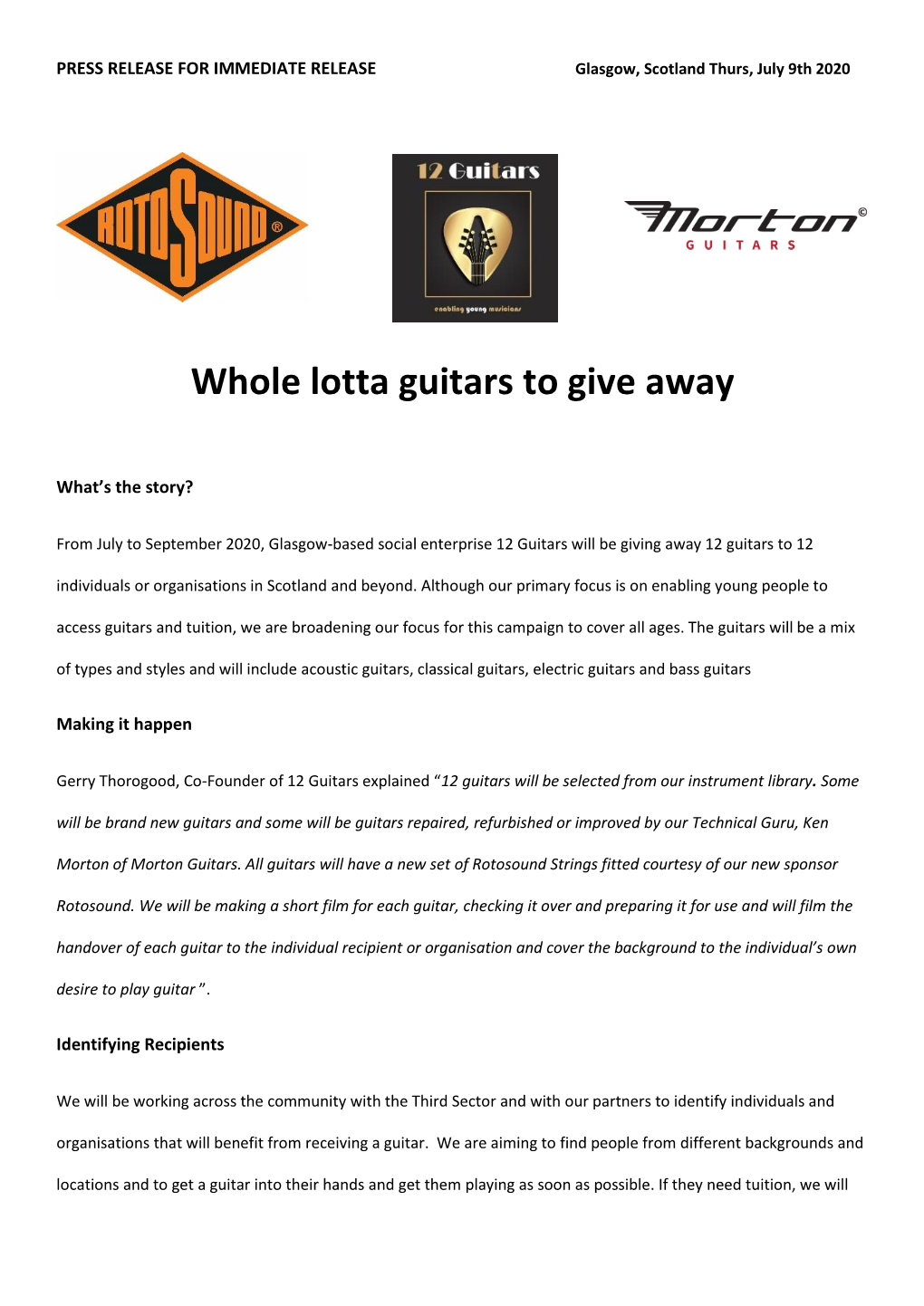 Whole Lotta Guitars to Give Away
