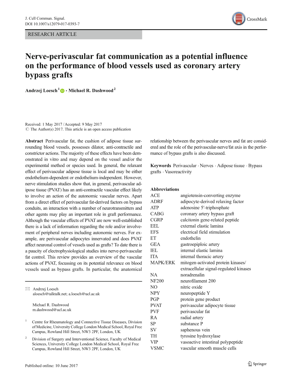 Nerve-Perivascular Fat Communication As a Potential Influence on the Performance of Blood Vessels Used As Coronary Artery Bypass Grafts