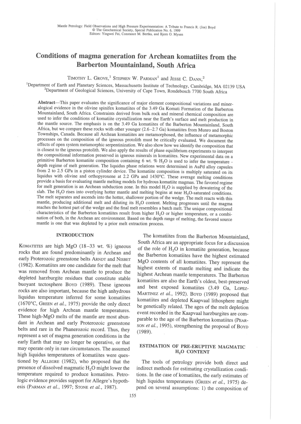 Conditions of Magma Generation for Archean Komatiites from the Barberton Mountainland, South Africa