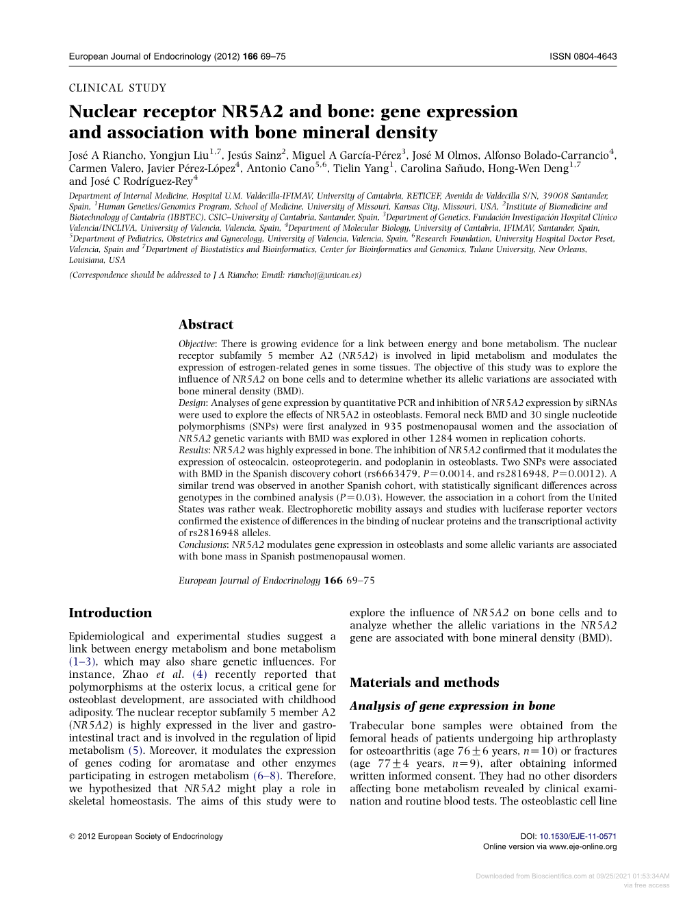 Nuclear Receptor NR5A2 and Bone: Gene Expression and Association