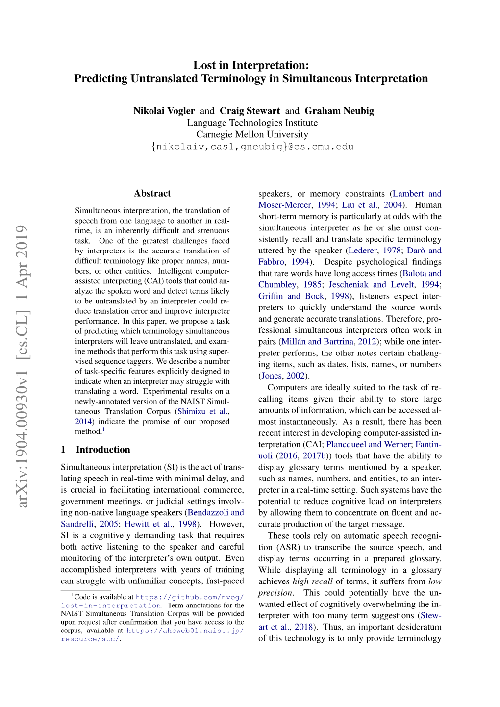 Arxiv:1904.00930V1 [Cs.CL] 1 Apr 2019