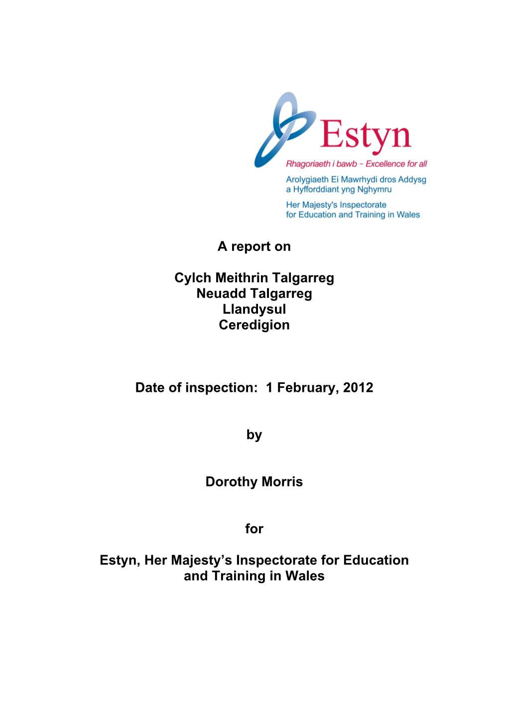 Inspection Report Cylch Meithrin Talgarreg ENG 2012