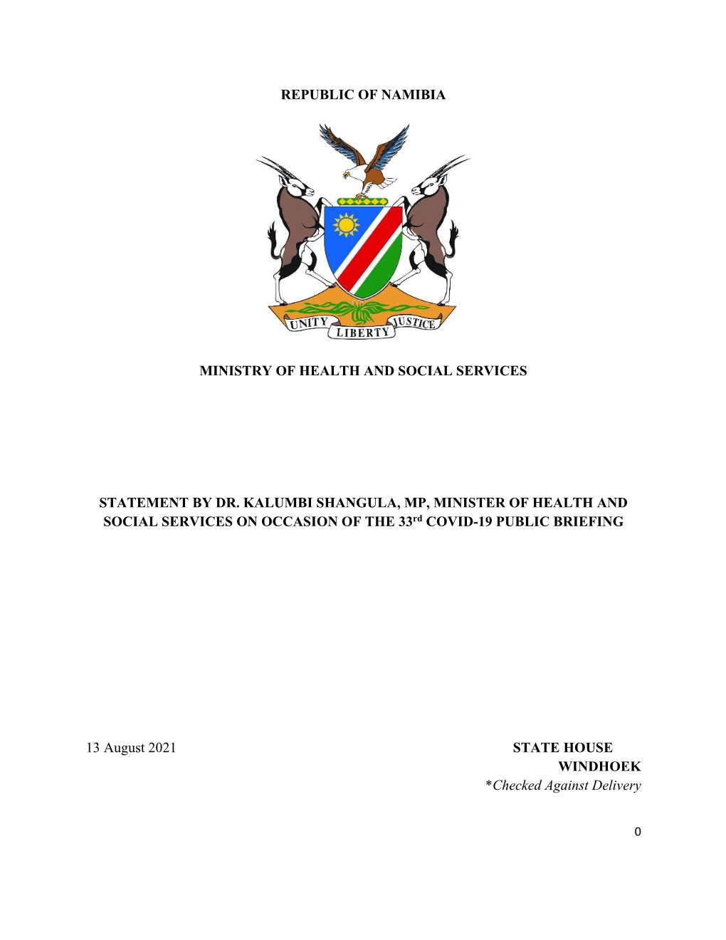 Republic of Namibia Ministry of Health and Social