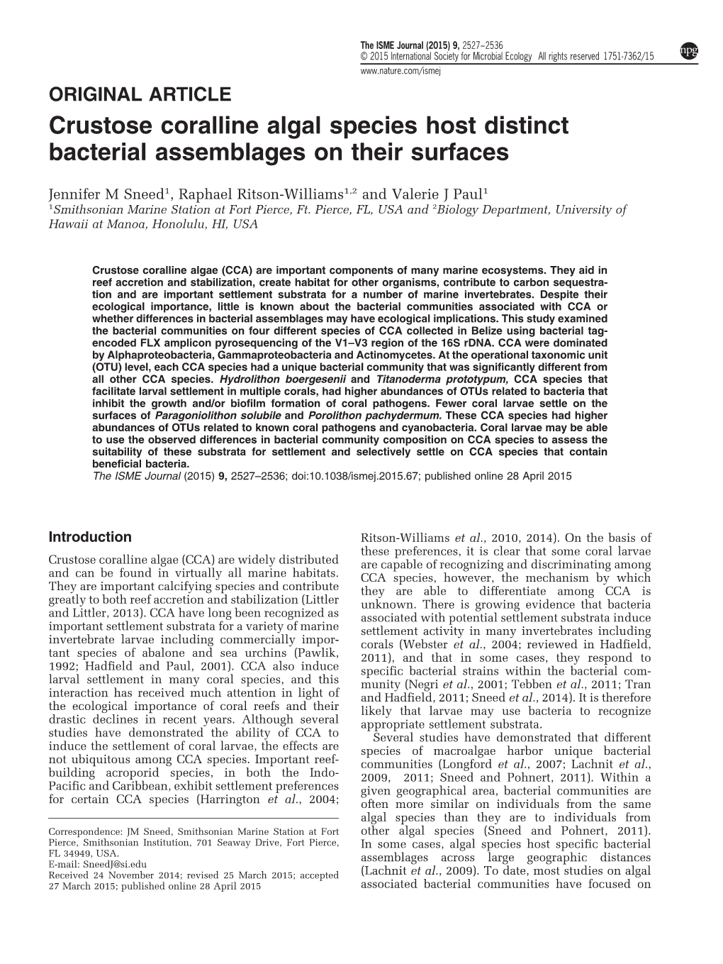 Crustose Coralline Algal Species Host Distinct Bacterial Assemblages on Their Surfaces