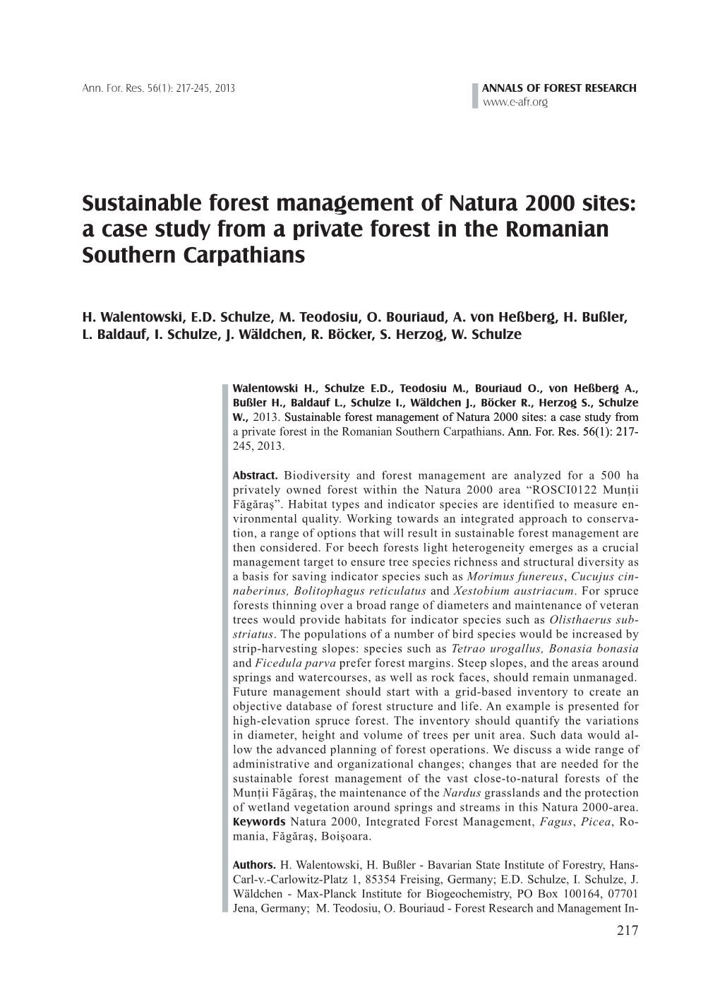 Sustainable Forest Management of Natura 2000 Sites: a Case Study from a Private Forest in the Romanian Southern Carpathians