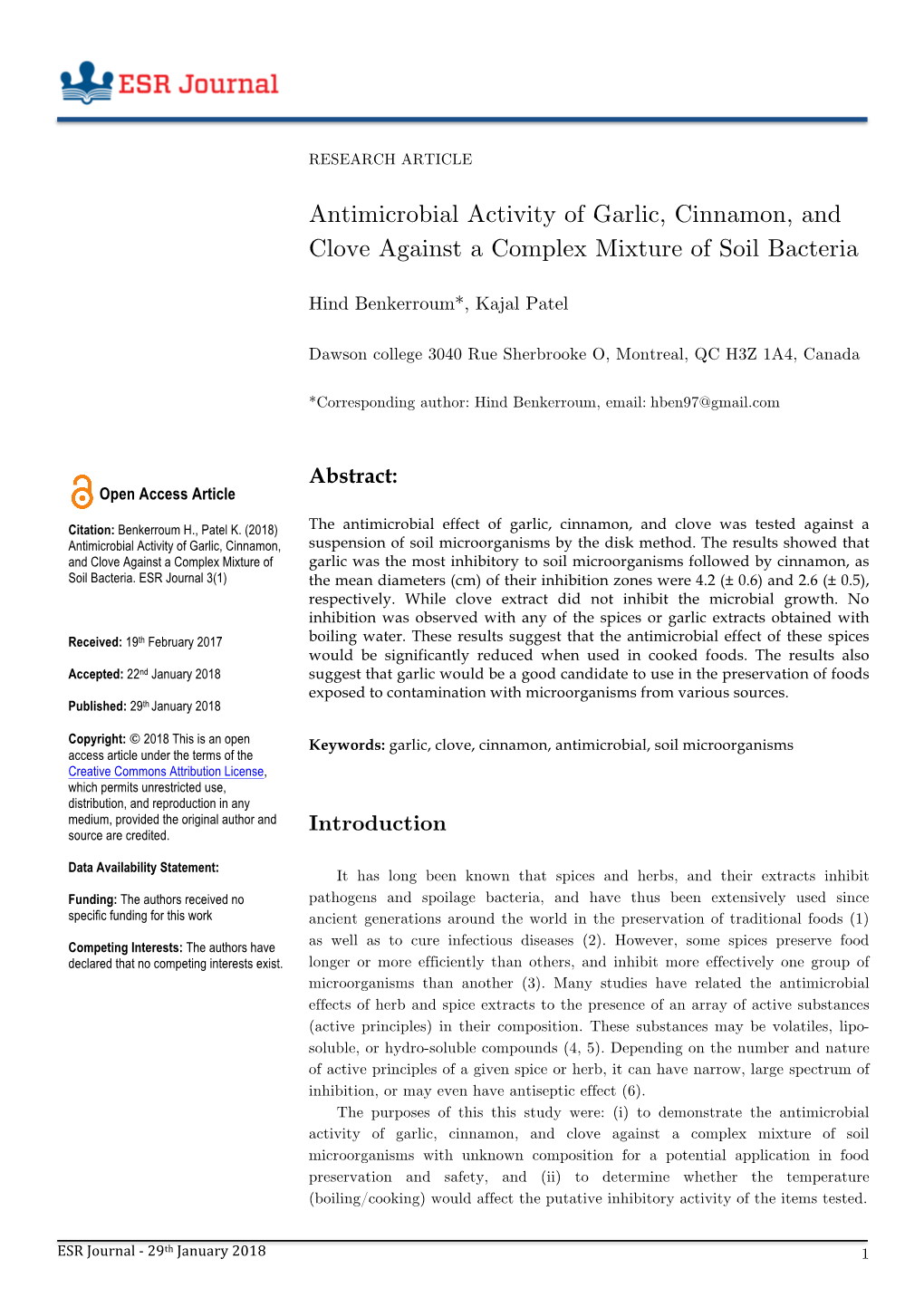 Antimicrobial Activity of Garlic, Cinnamon, and Clove Against a Complex Mixture of Soil Bacteria