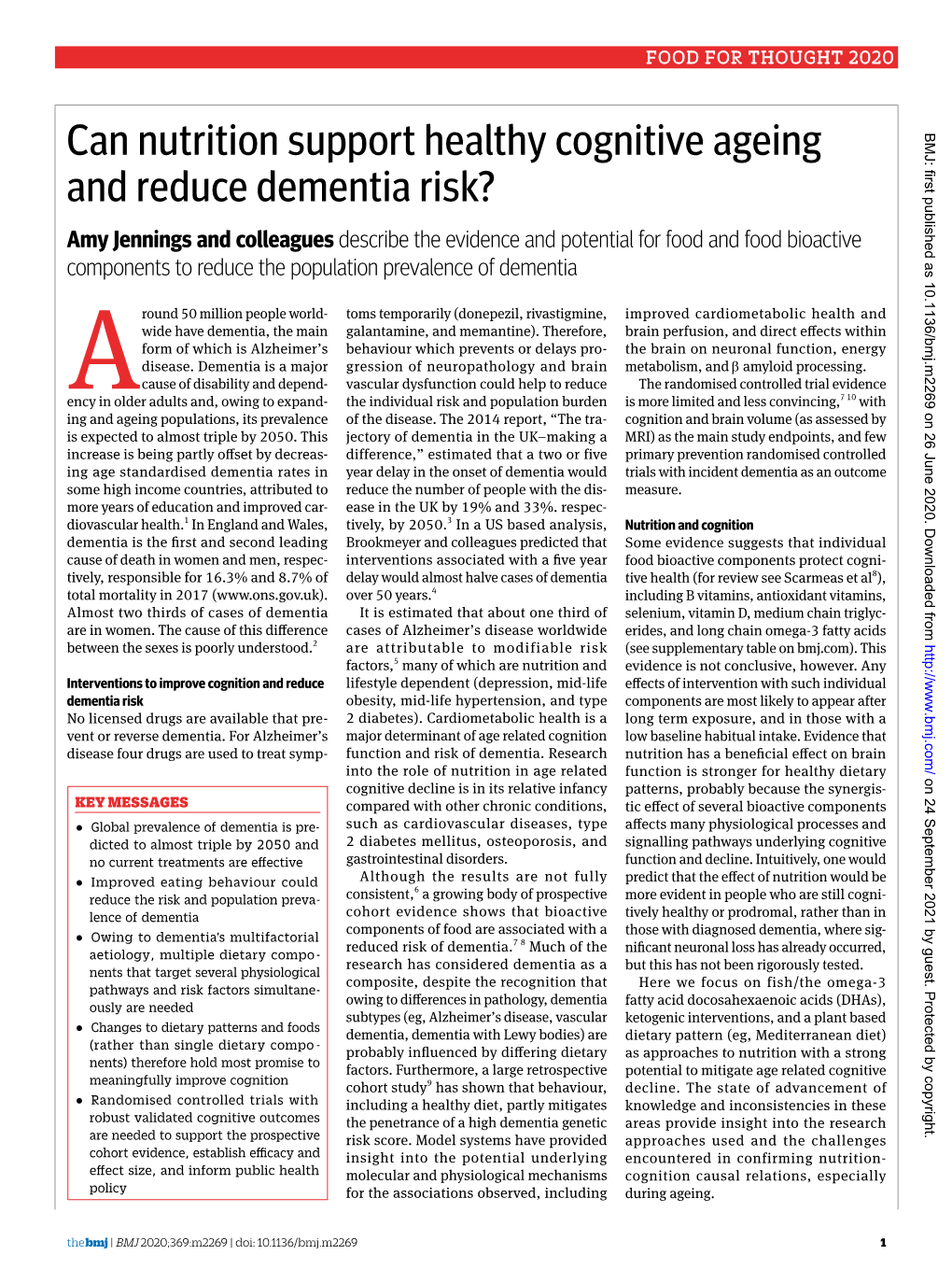 Can Nutrition Support Healthy Cognitive Ageing and Reduce Dementia Risk?