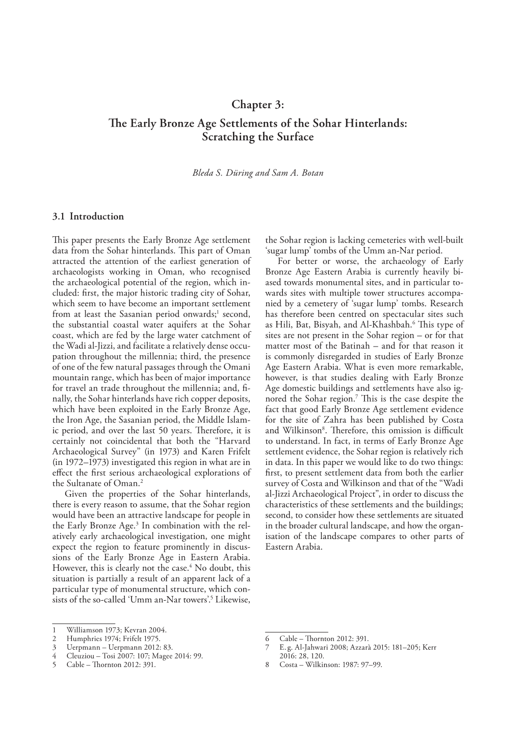 Chapter 3: the Early Bronze Age Settlements of the Sohar Hinterlands: Scratching the Surface