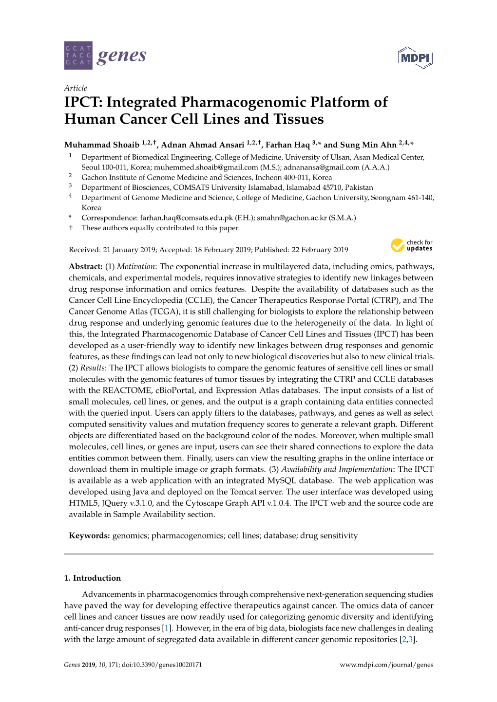 Integrated Pharmacogenomic Platform of Human Cancer Cell Lines and Tissues