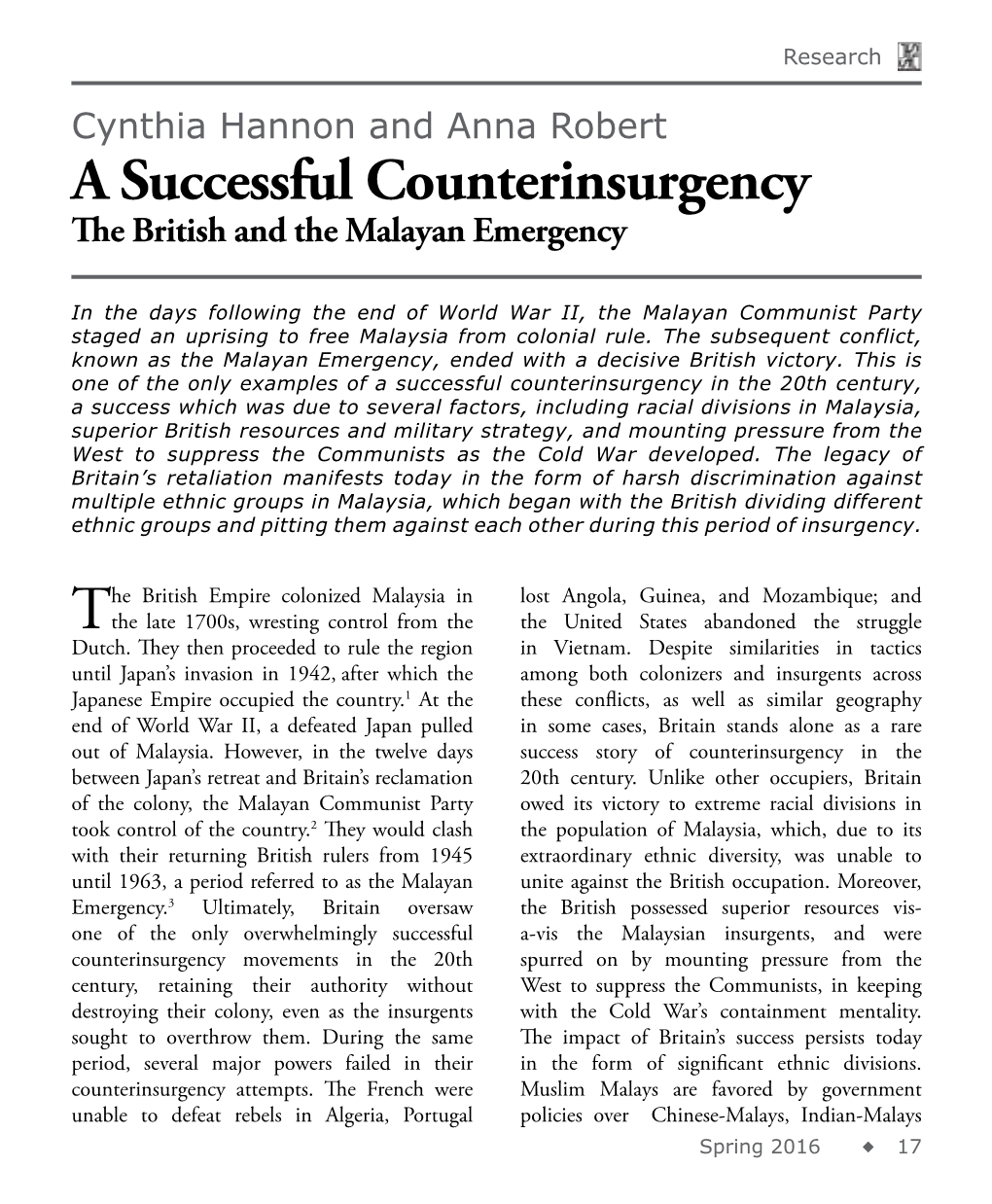 A Successful Counterinsurgency the British and the Malayan Emergency