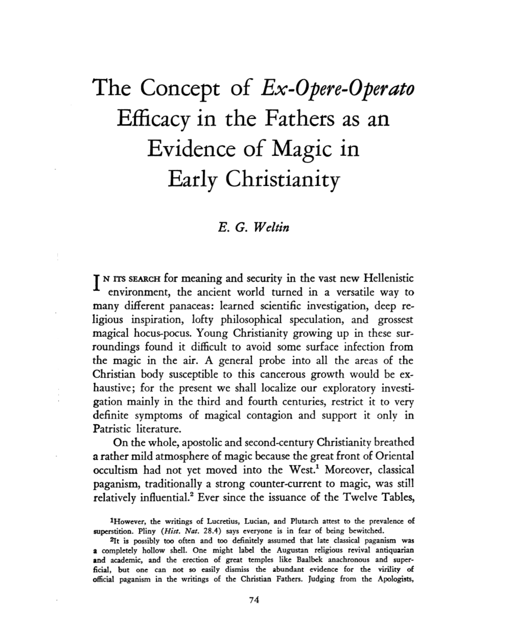 The Concept of Ex-Opere-Operato Efficacy in the Fathers As an Evidence of Magic in Early Christianity