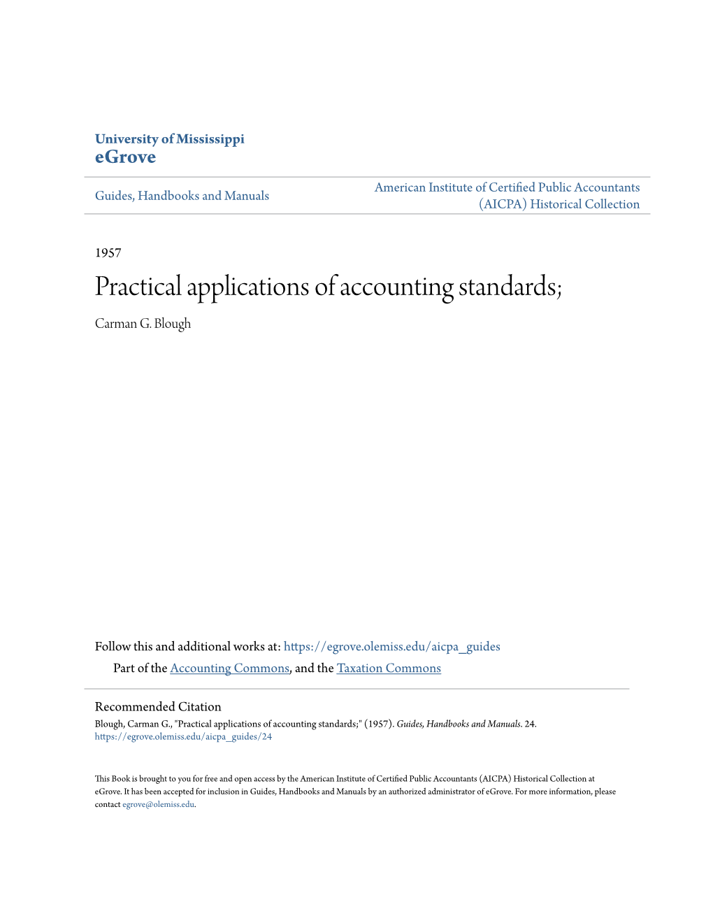 Practical Applications of Accounting Standards; Carman G