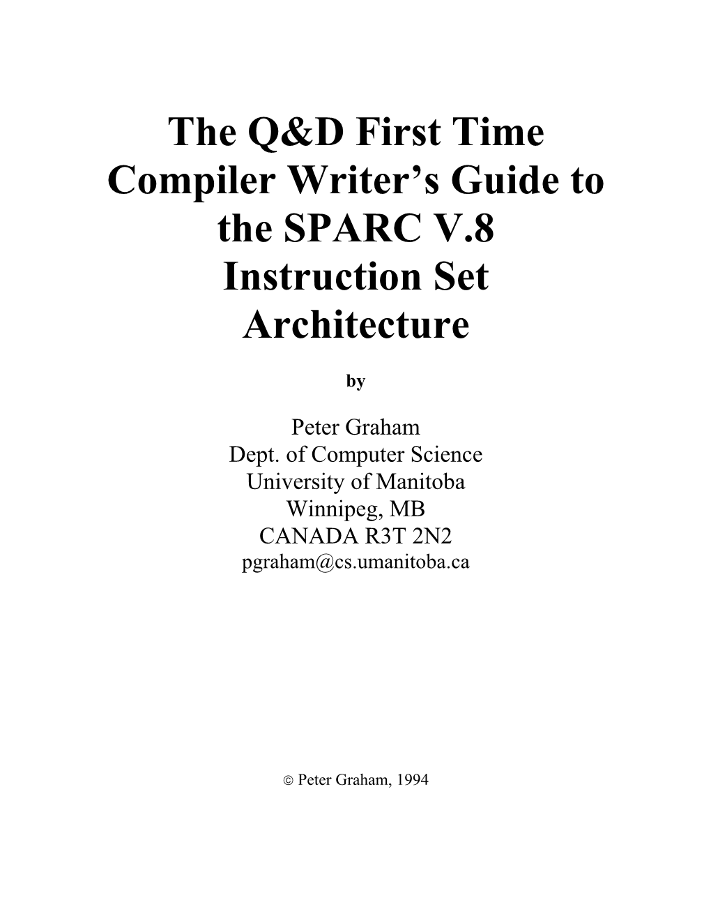 First Time Compiler Writer's Guide to the SPARC V.8 Instruction Set