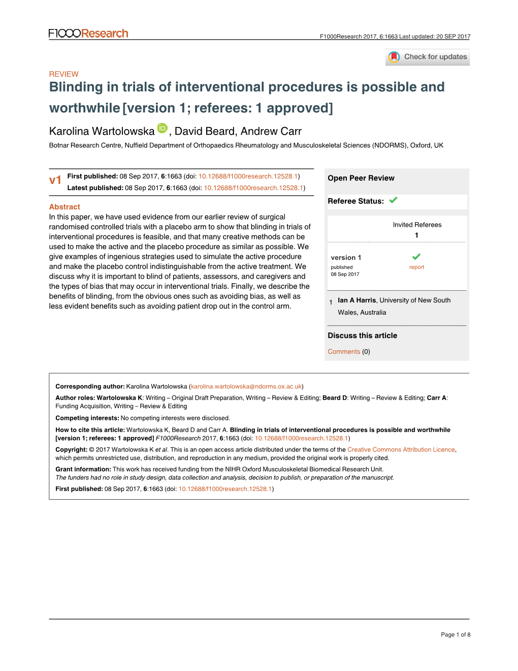 Blinding in Trials of Interventional Procedures Is Possible And