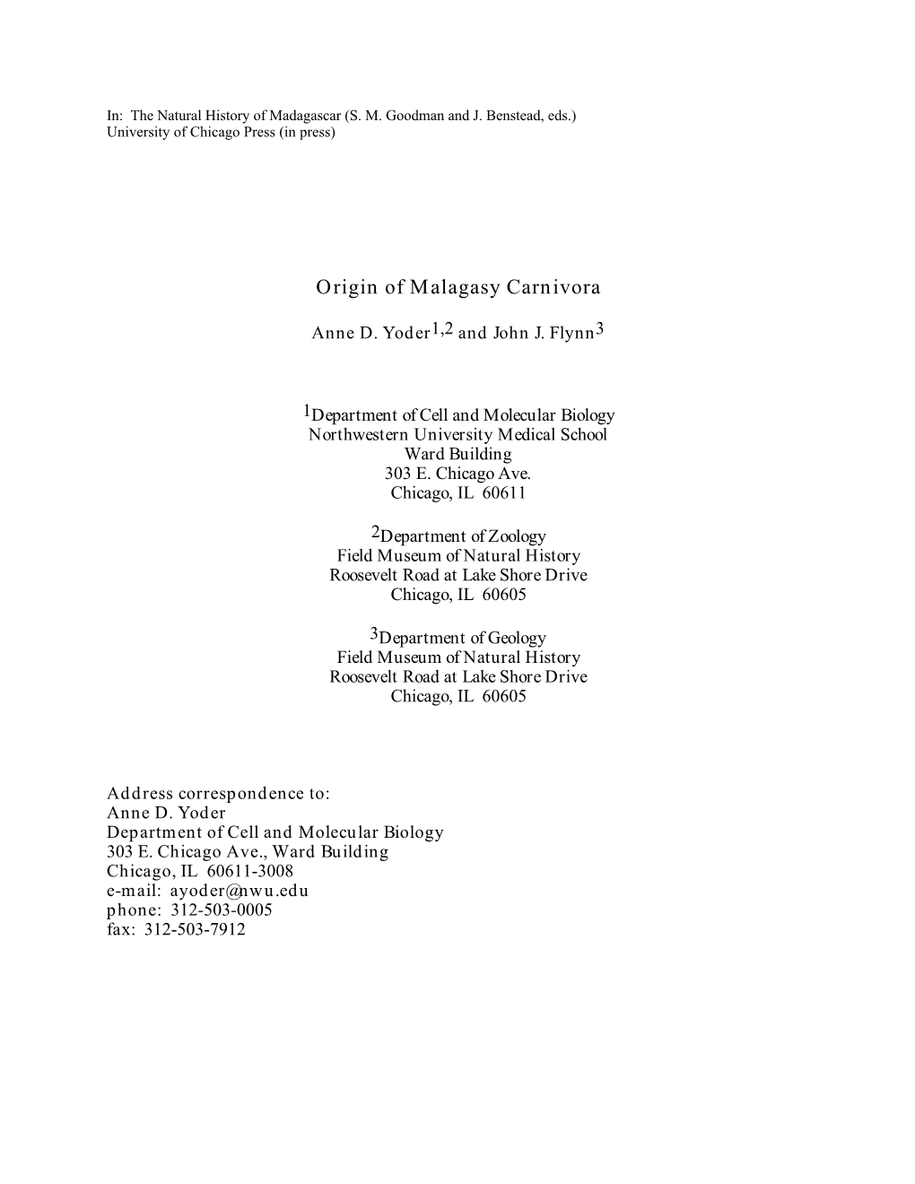 Origin of Malagasy Carnivora