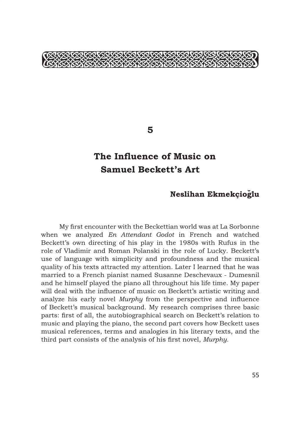 5 the Influence of Music on Samuel Beckett's