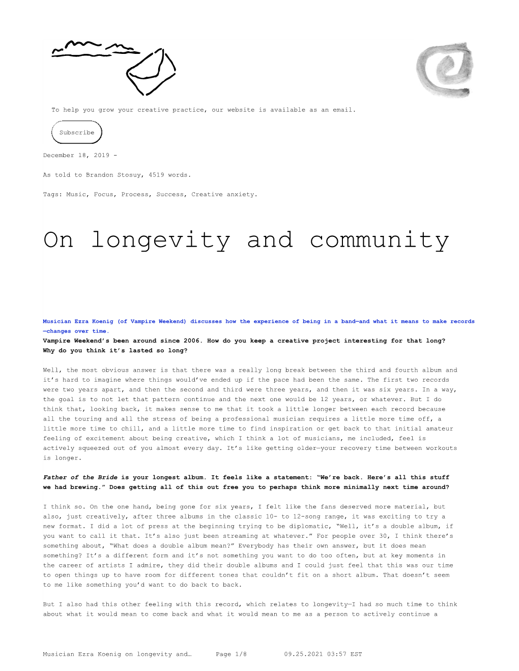 Musician Ezra Koenig on Longevity and Community