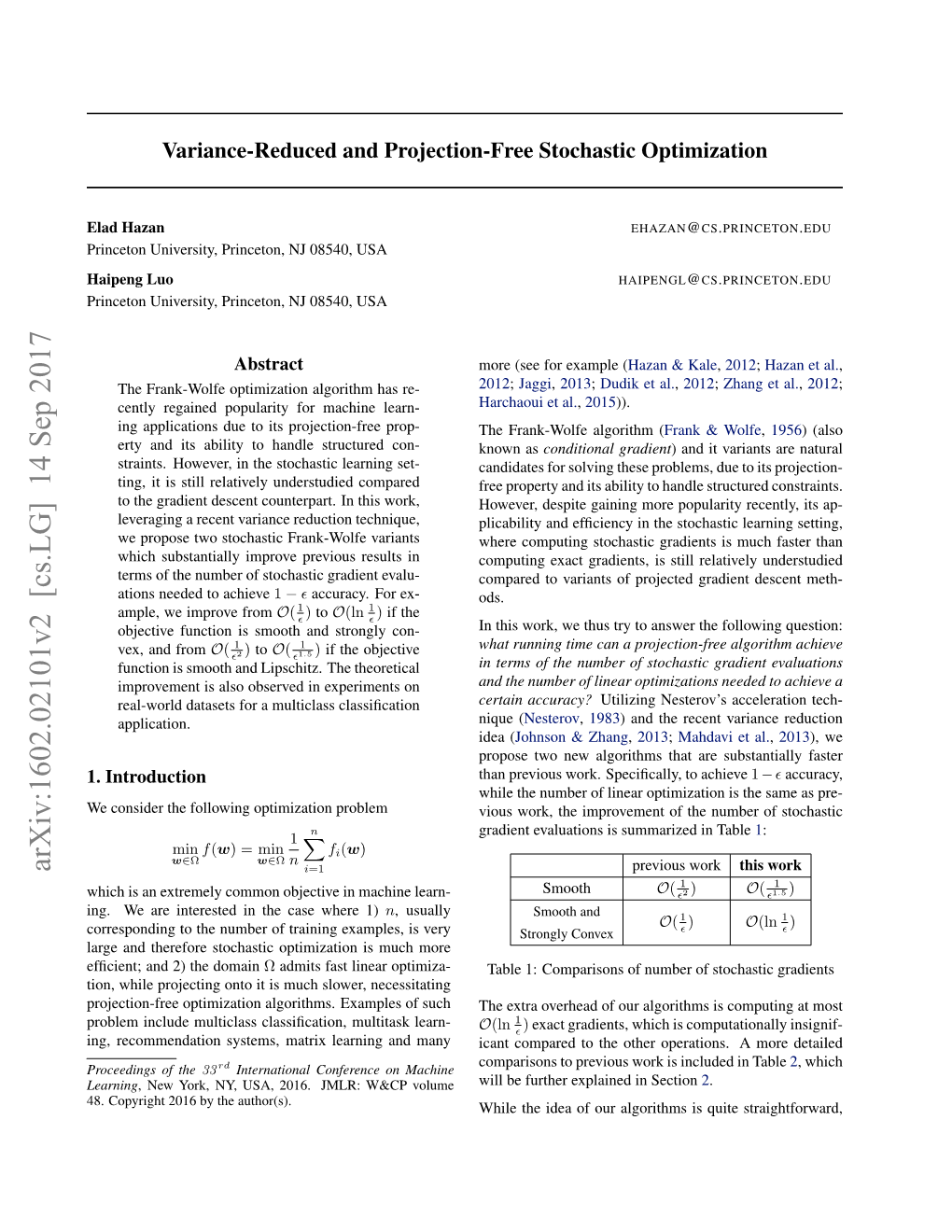 Variance-Reduced and Projection-Free Stochastic Optimization