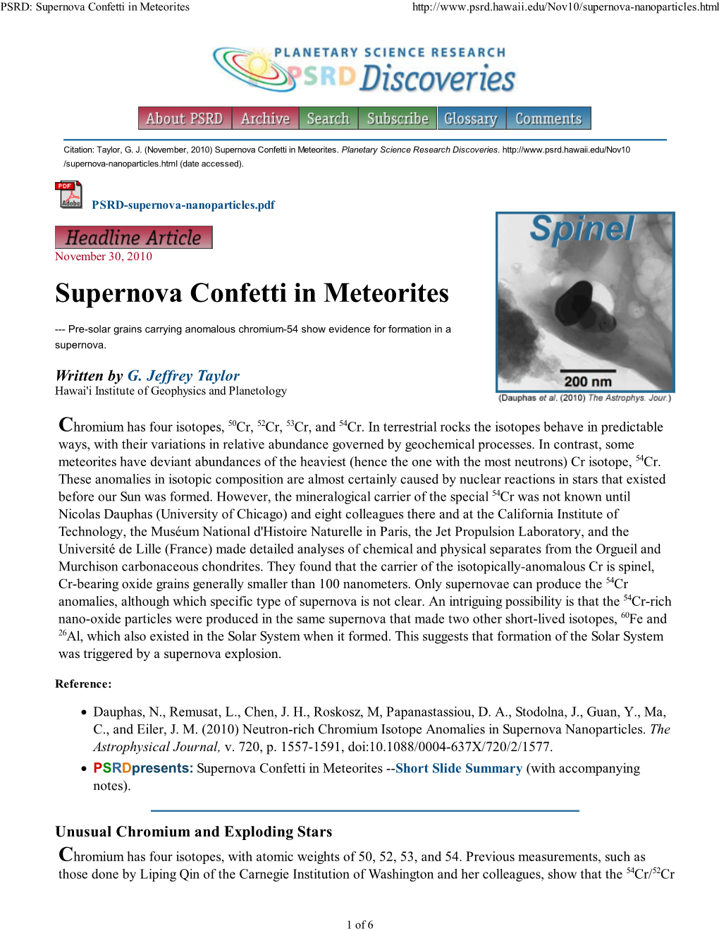 PSRD: Supernova Confetti In