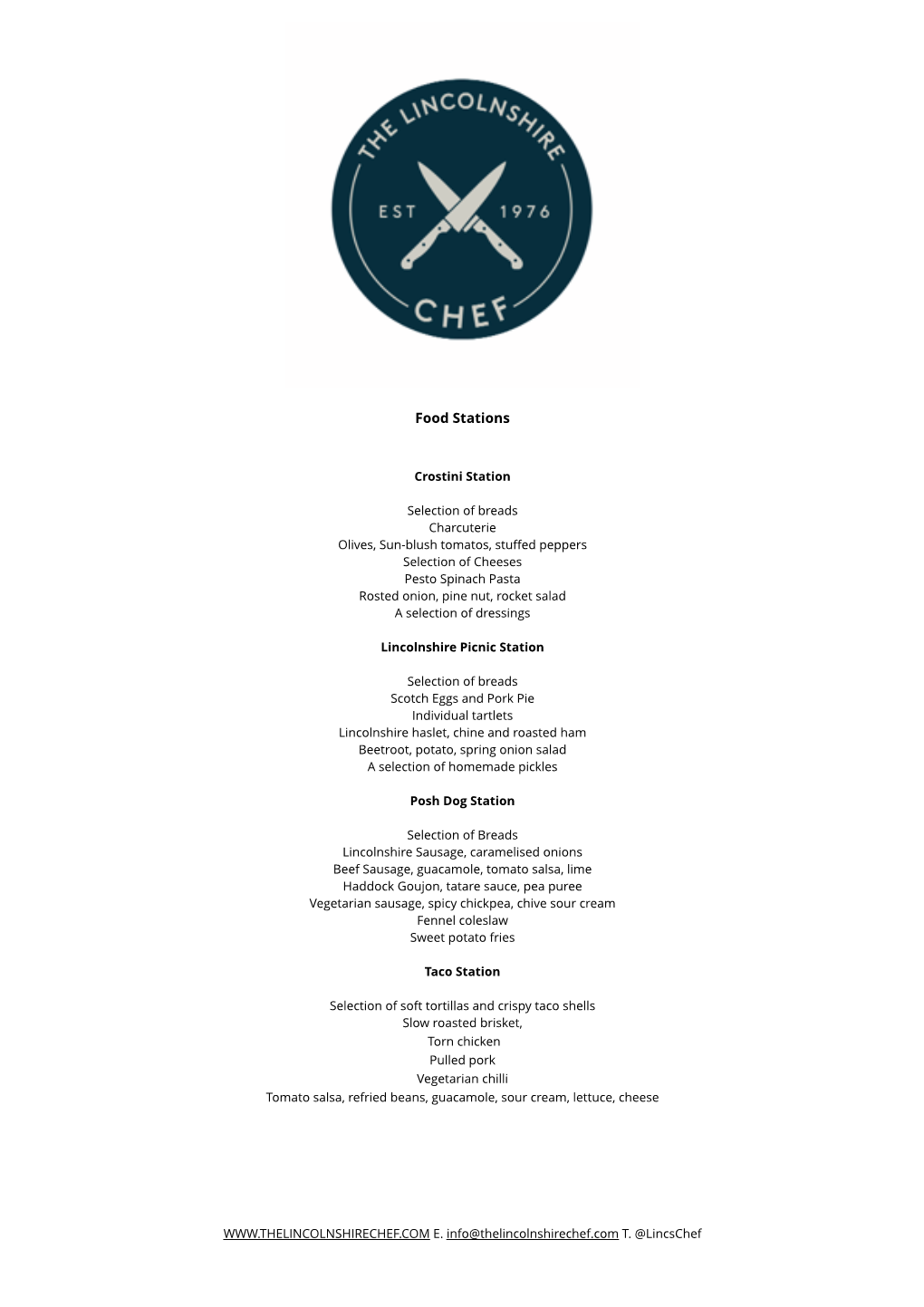 The Lincolnshire Chef Food Station & Buffet Menu