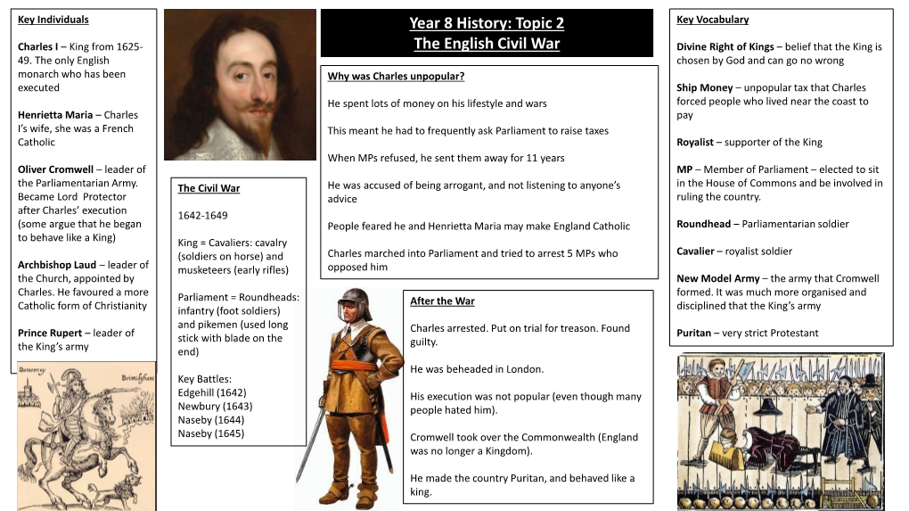 Y8 the English Civil War Knowledge Organiser