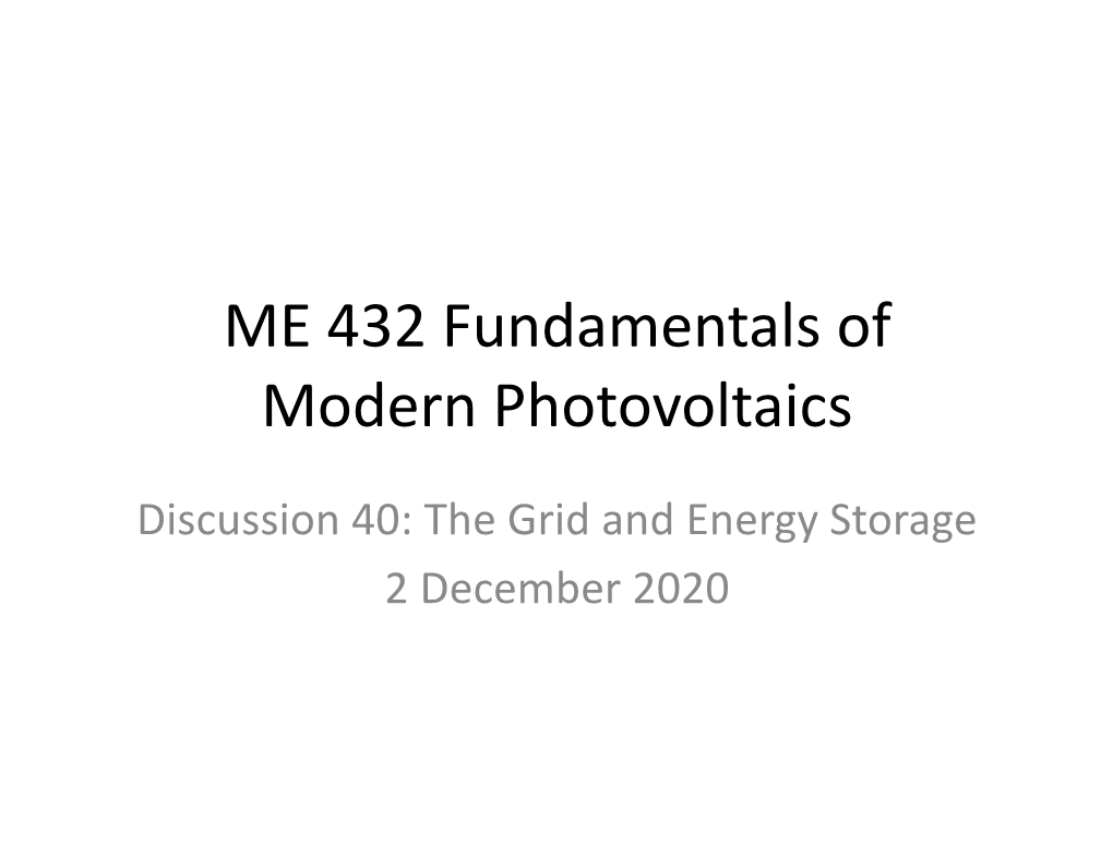 ME 432 Fundamentals of Modern Photovoltaics