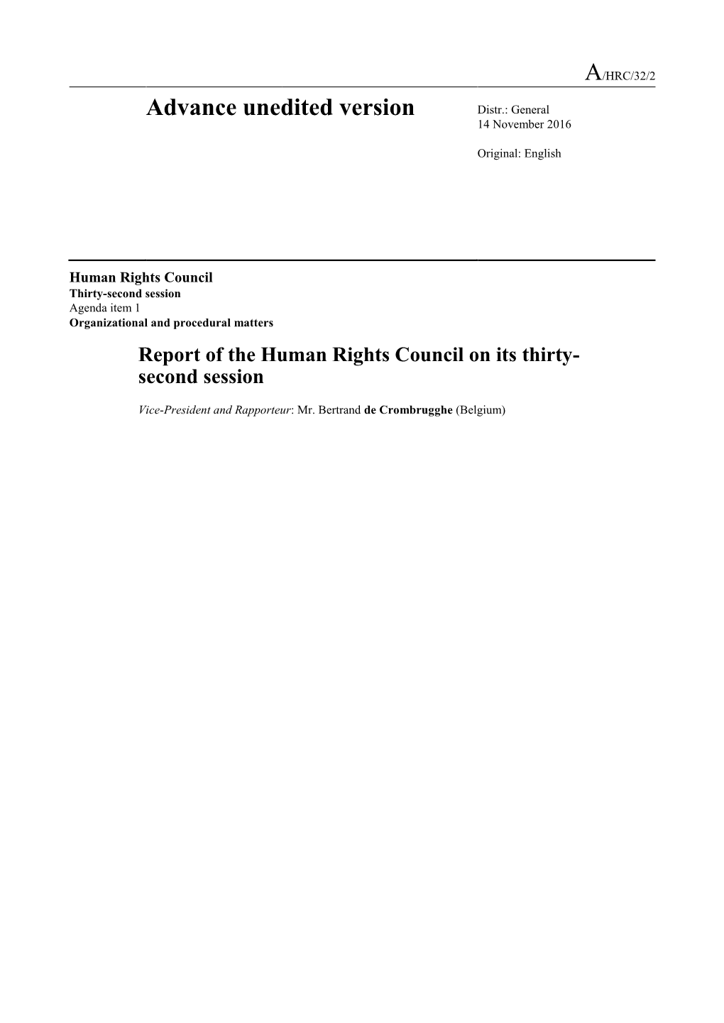 A/HRC/32/2: Report of the Human Rights Council on Its Thirty-Second Session