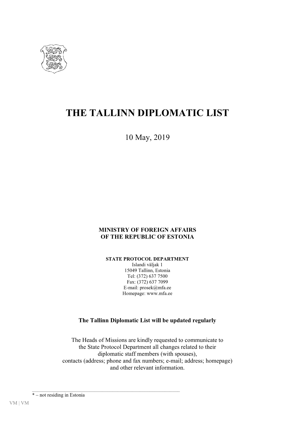 The Tallinn Diplomatic List