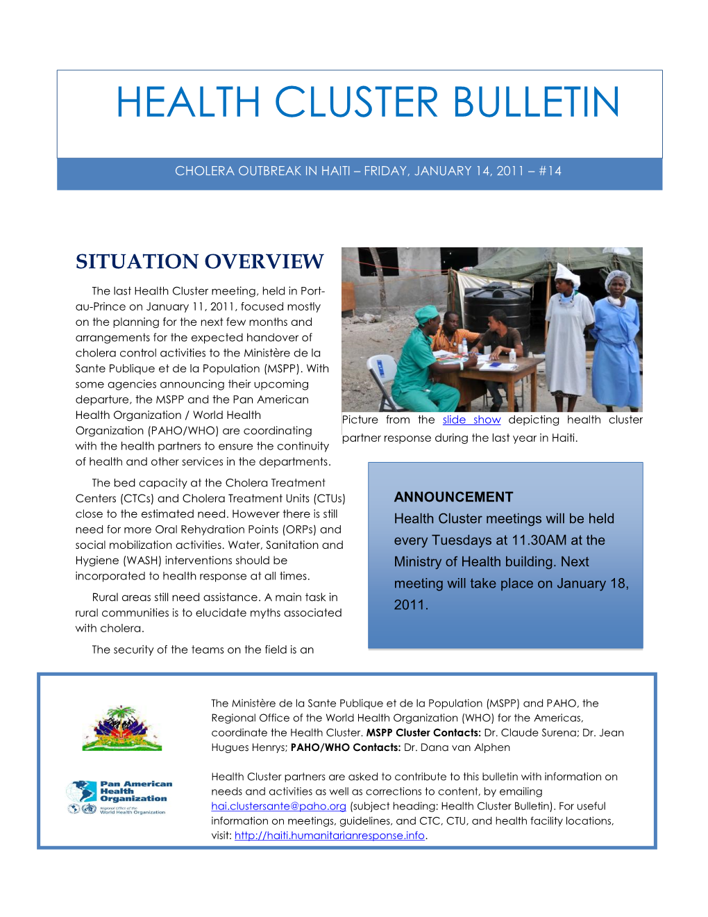 Health Cluster Bulletin