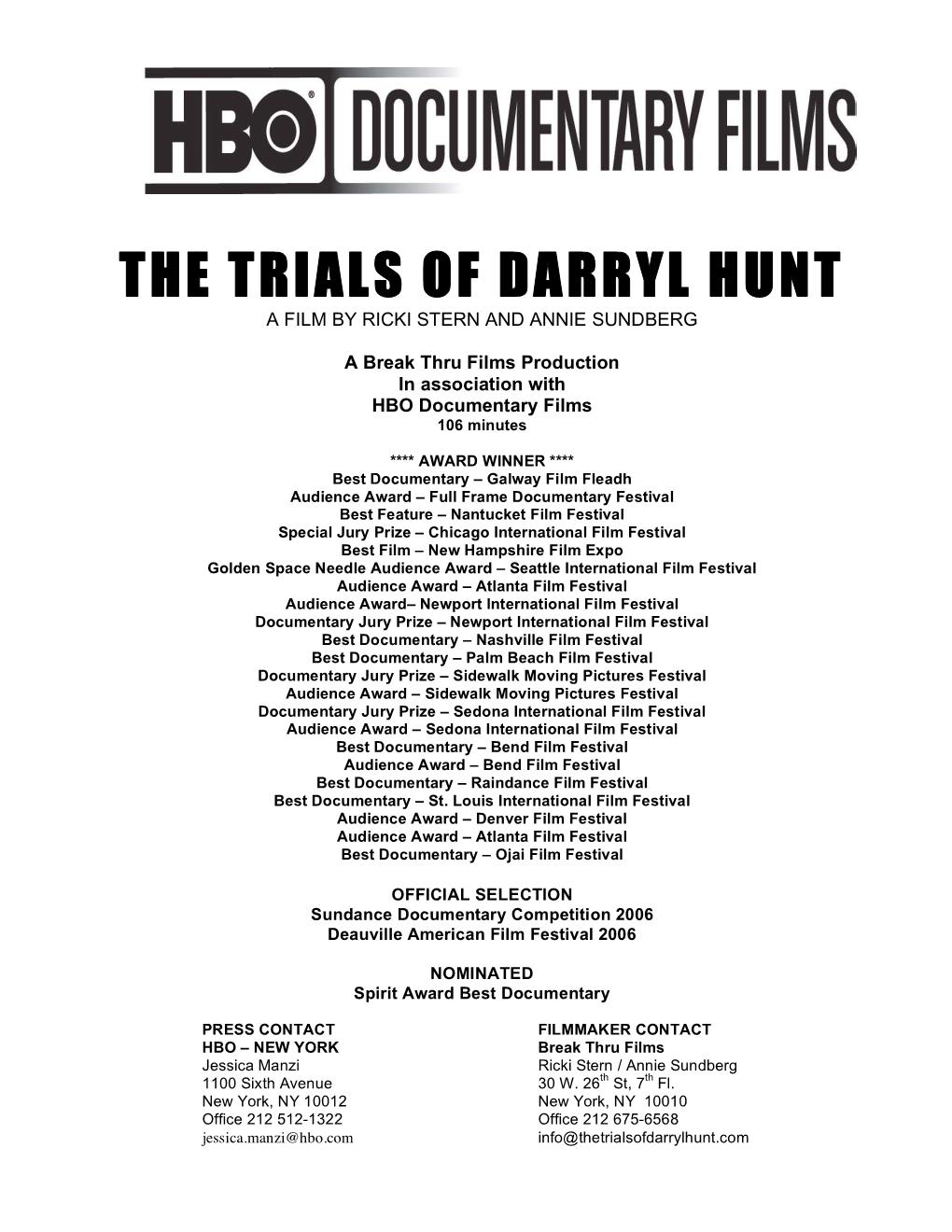 The Trials of Darryl Hunt a Film by Ricki Stern and Annie Sundberg