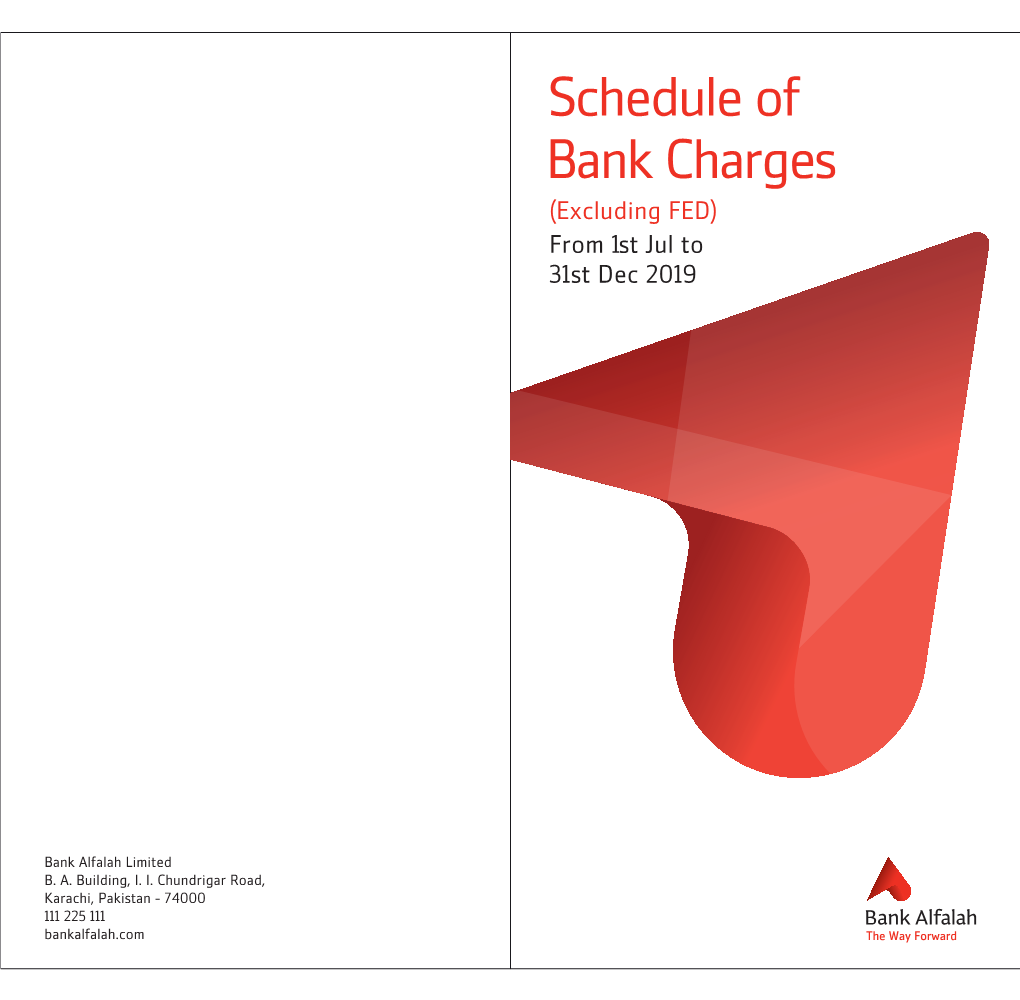 Schedule of Bank Charges (Excluding FED) from 1St Jul to 31St Dec 2019