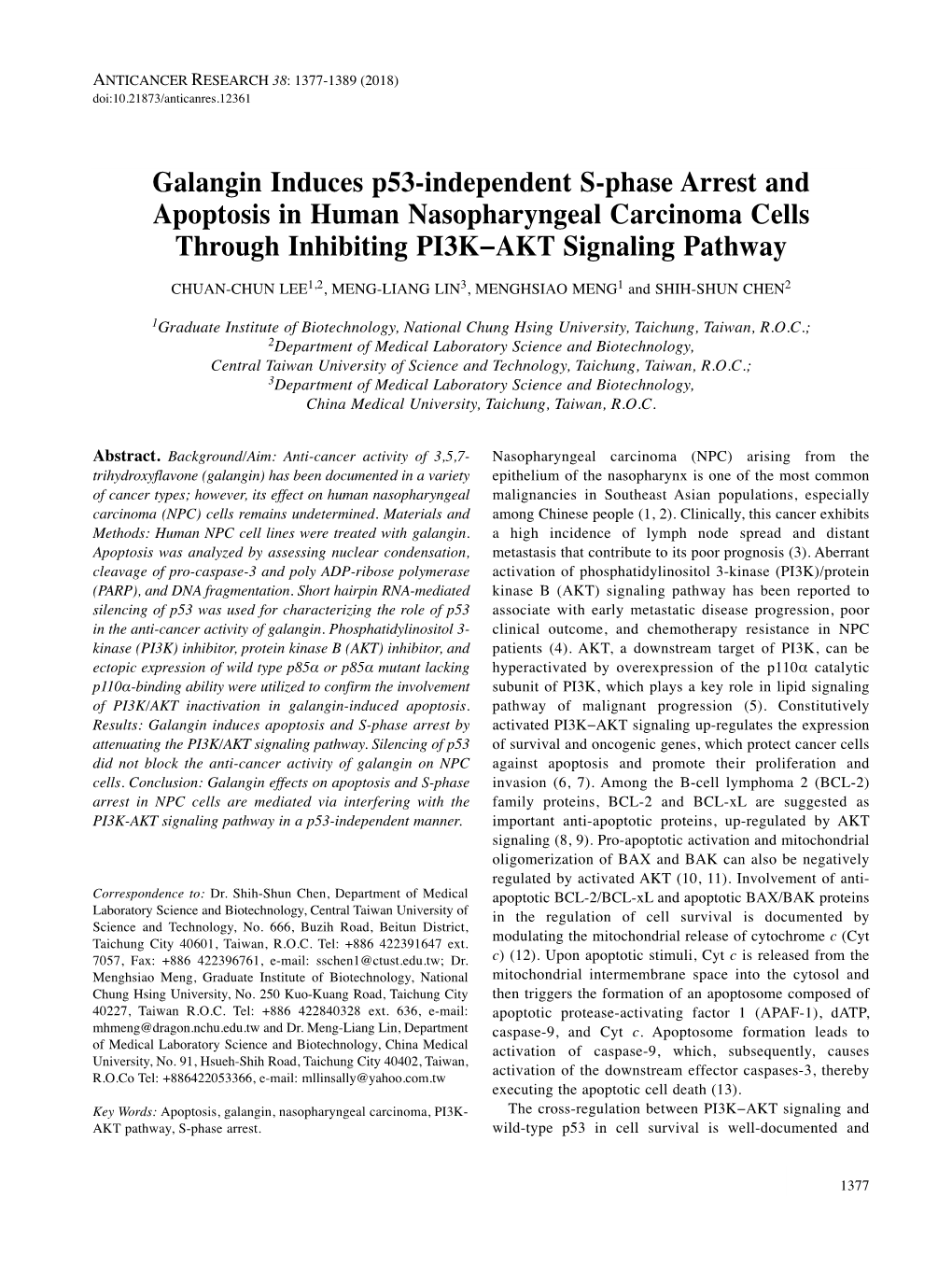 Galangin Induces P53-Independent S-Phase