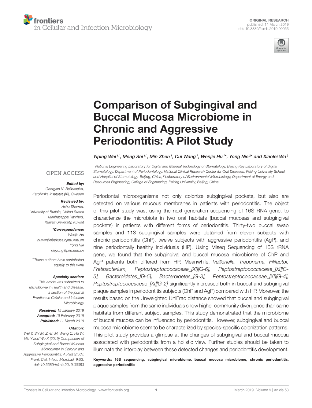 Comparison of Subgingival and Buccal Mucosa Microbiome in Chronic and Aggressive Periodontitis: a Pilot Study