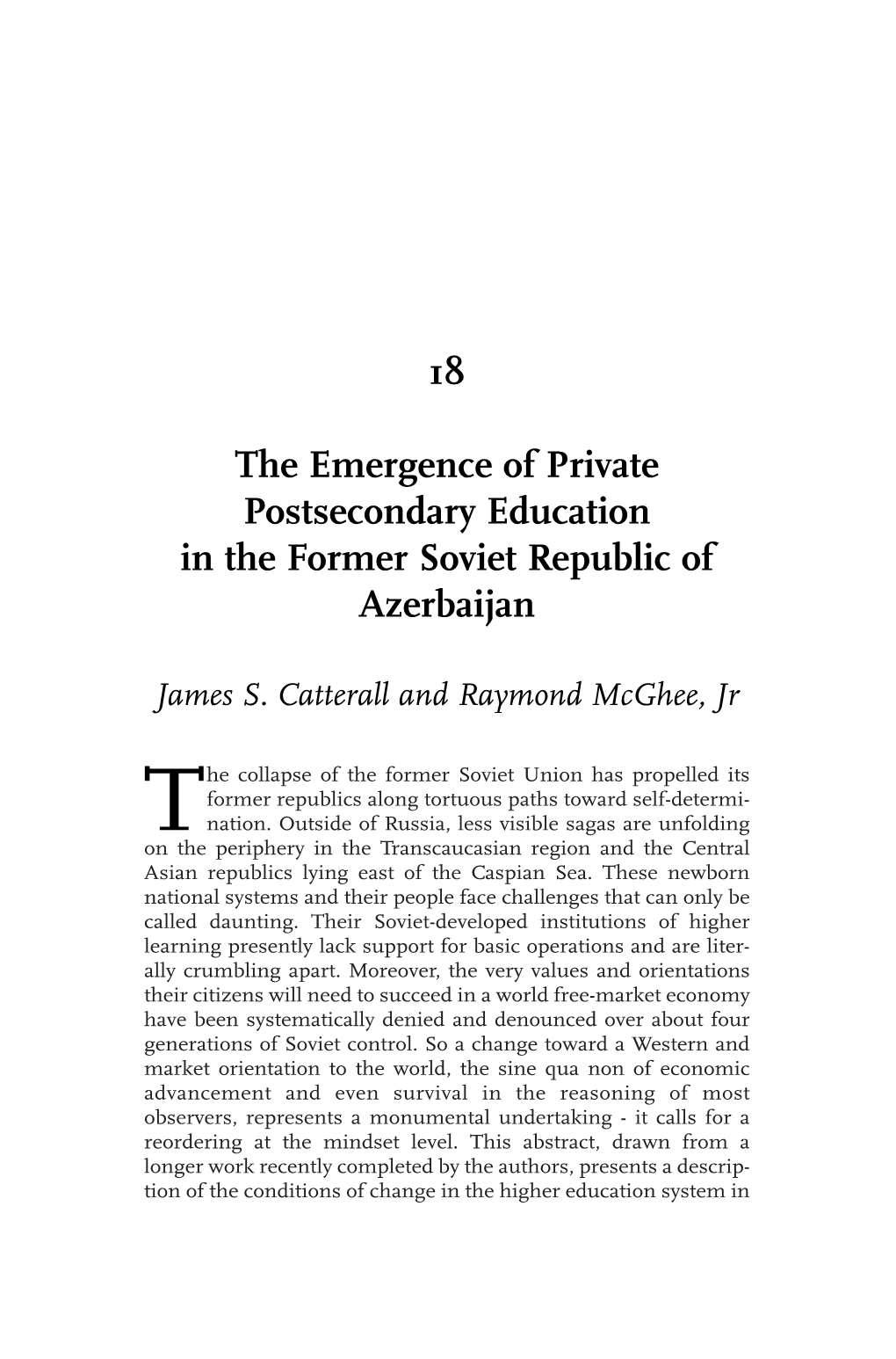 18 the Emergence of Private Postsecondary Education in The