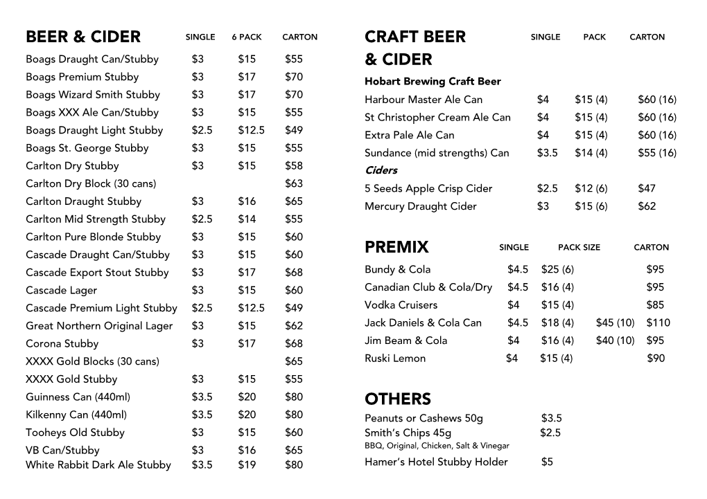 Beer & Cider Craft Beer & Cider Premix Others