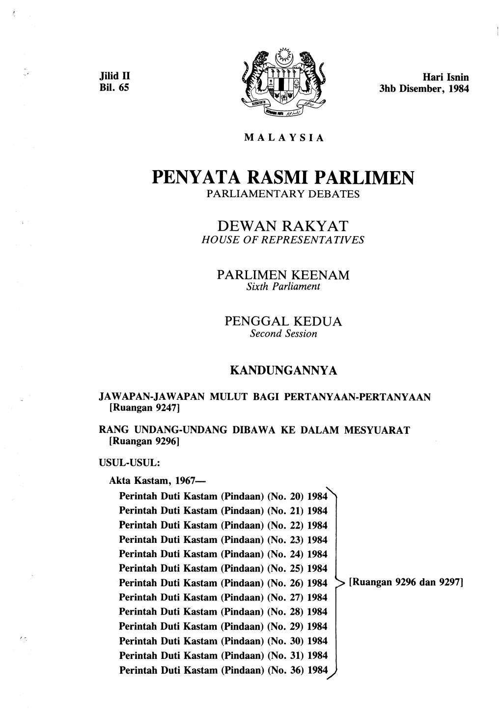 Penyata Rasmi Parlimen Parliamentary Debates