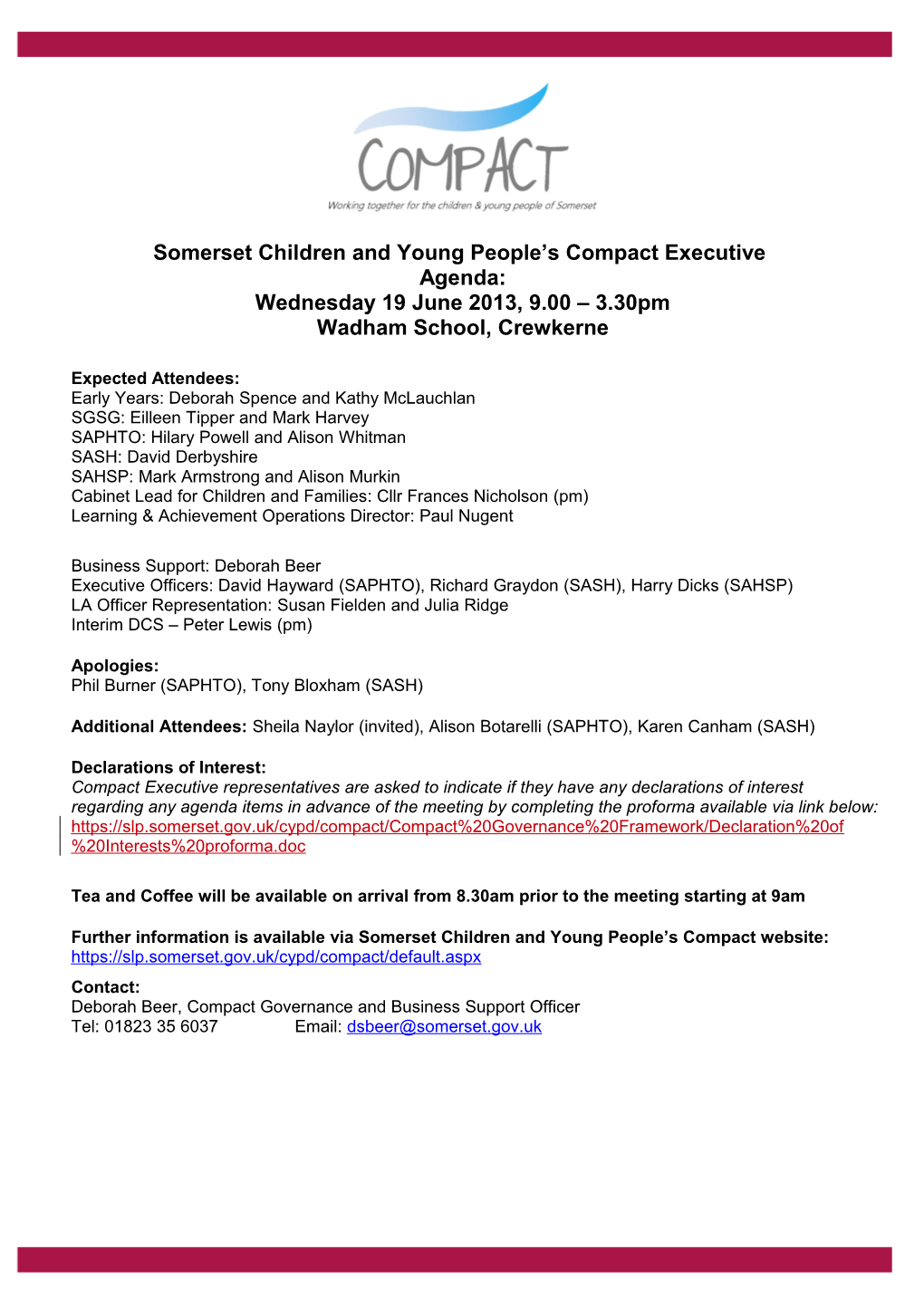 Somerset Children and Young People S Compact Executive