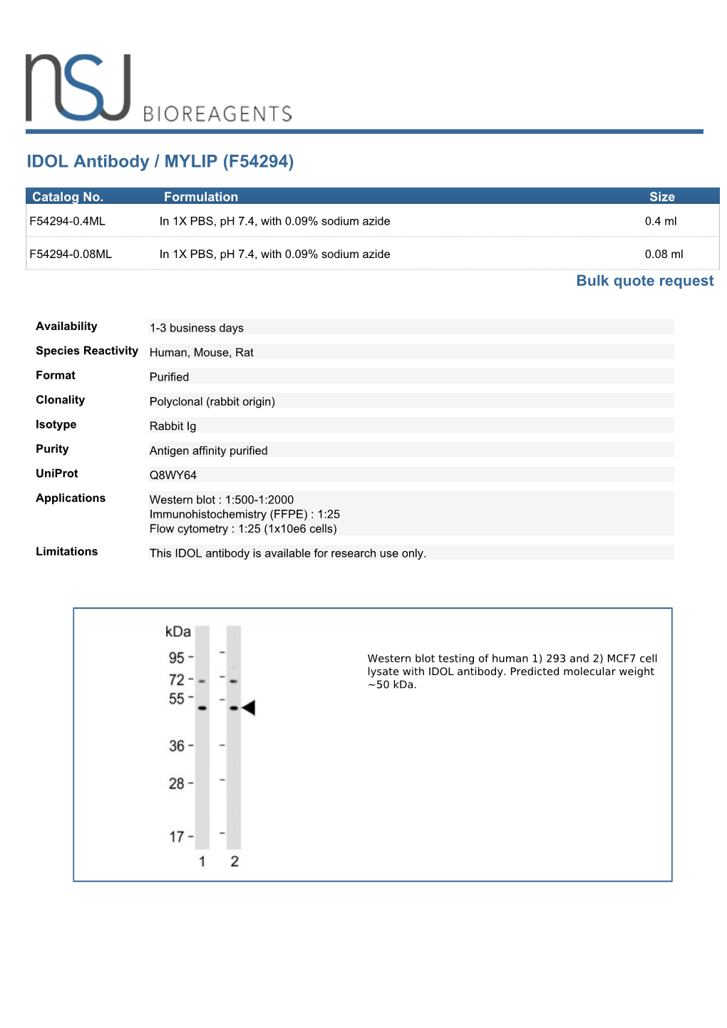 IDOL Antibody / MYLIP (F54294)