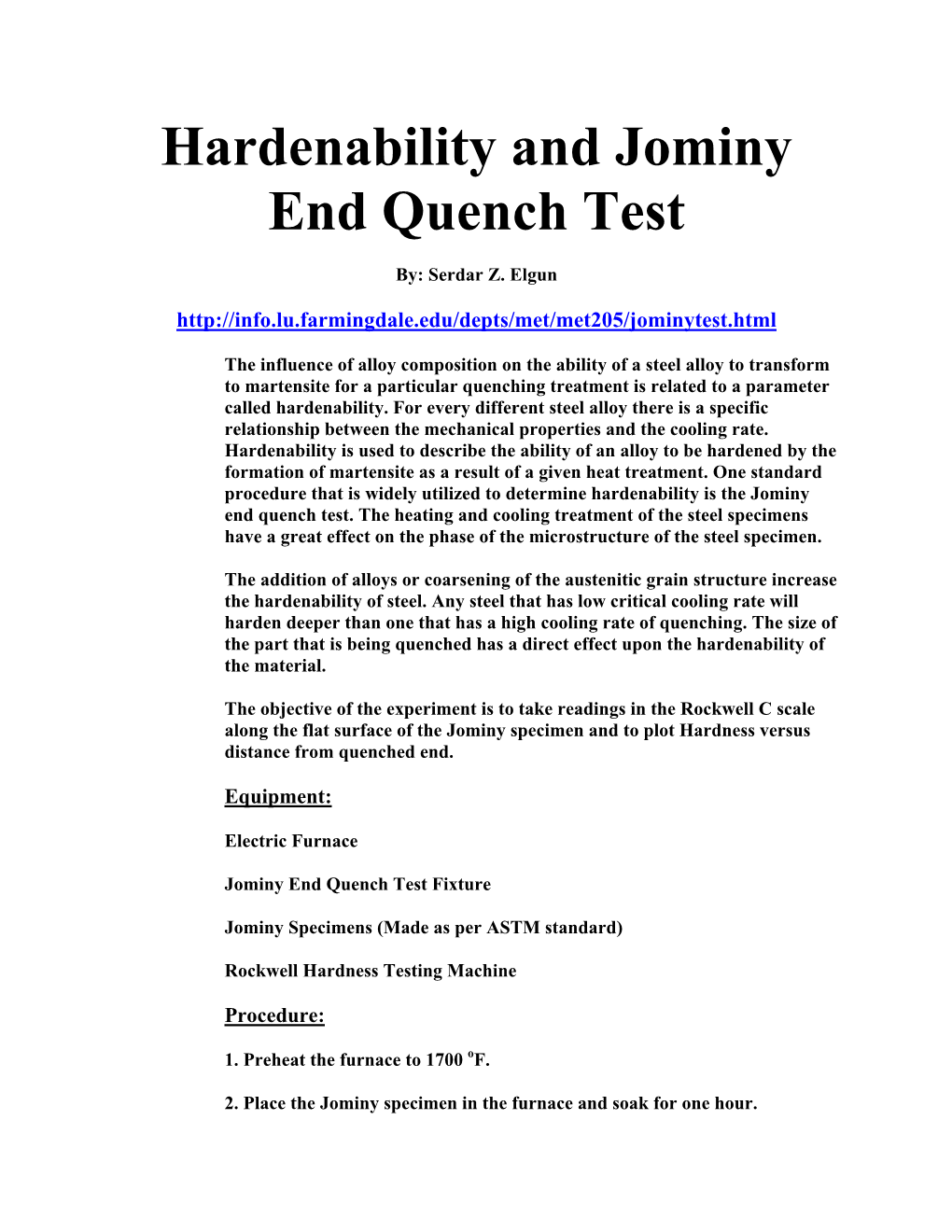 Hardenability and Jominy End Quench Test