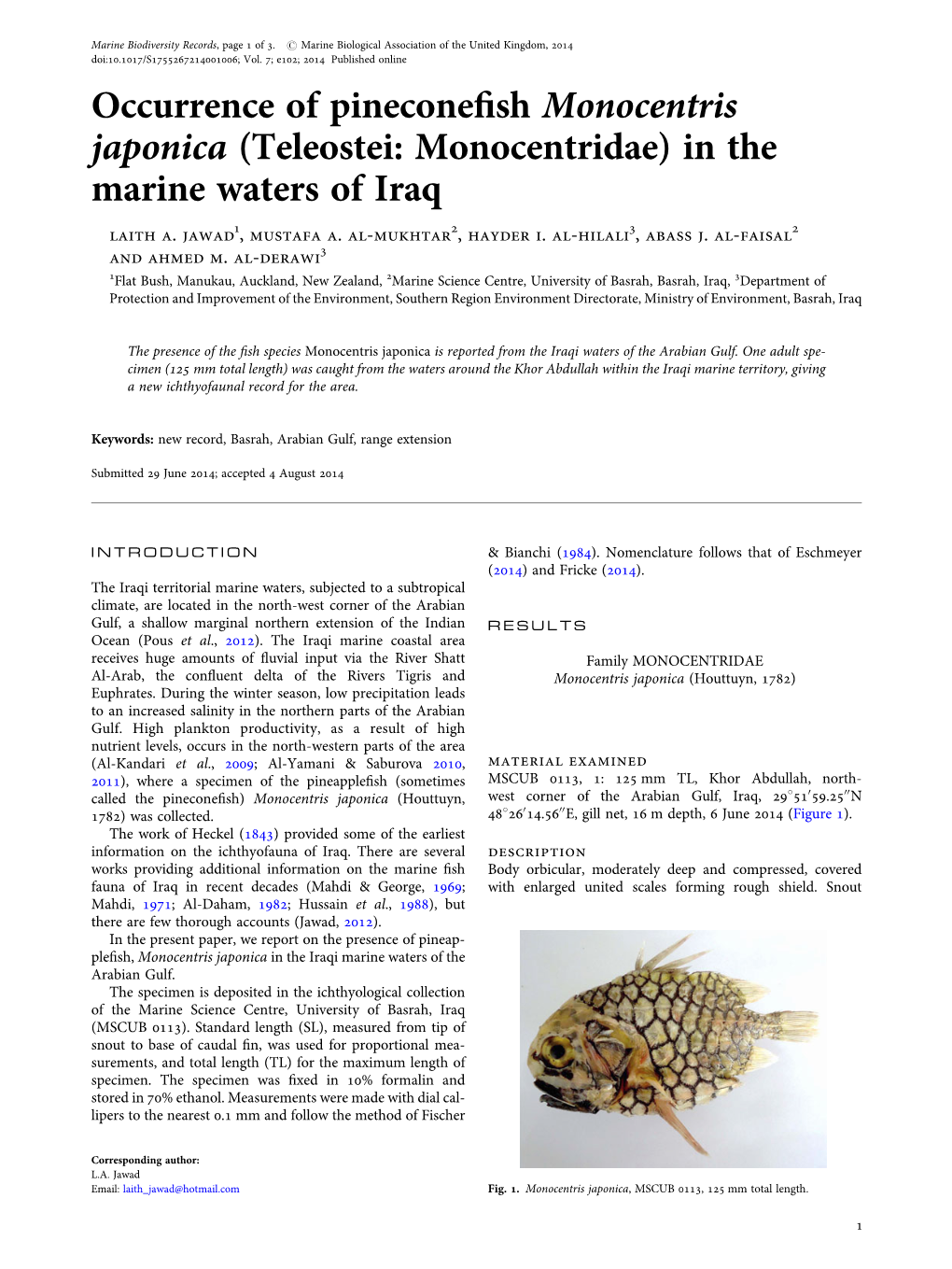 In the Marine Waters of Iraq Laith A