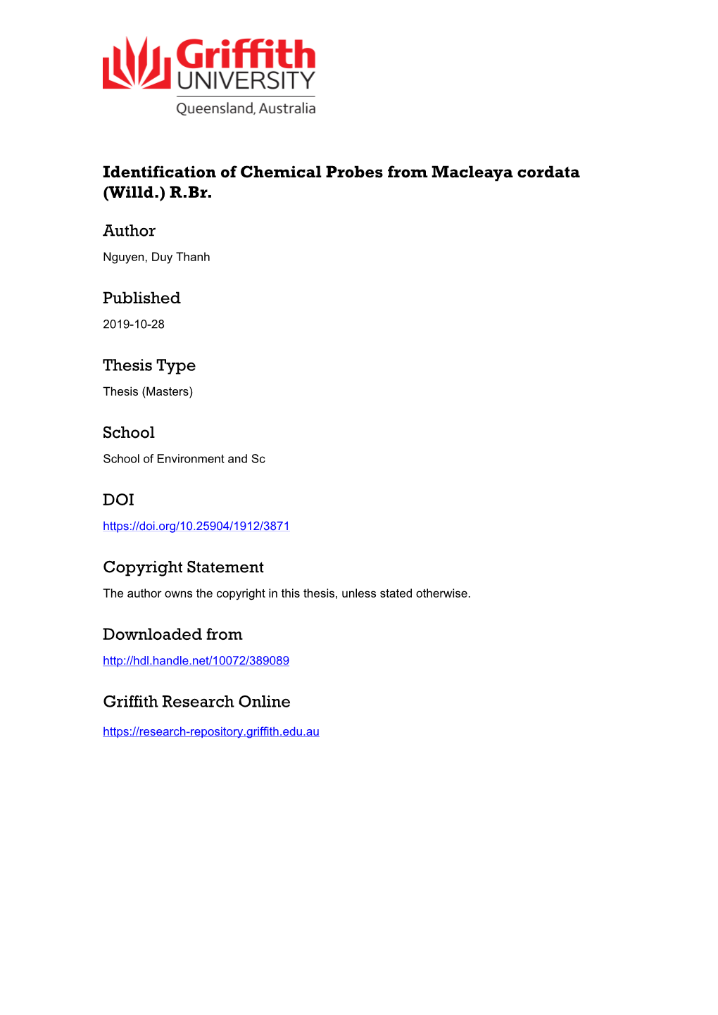 Identification of Chemical Probes from Macleaya Cordata (Willd.) R.Br