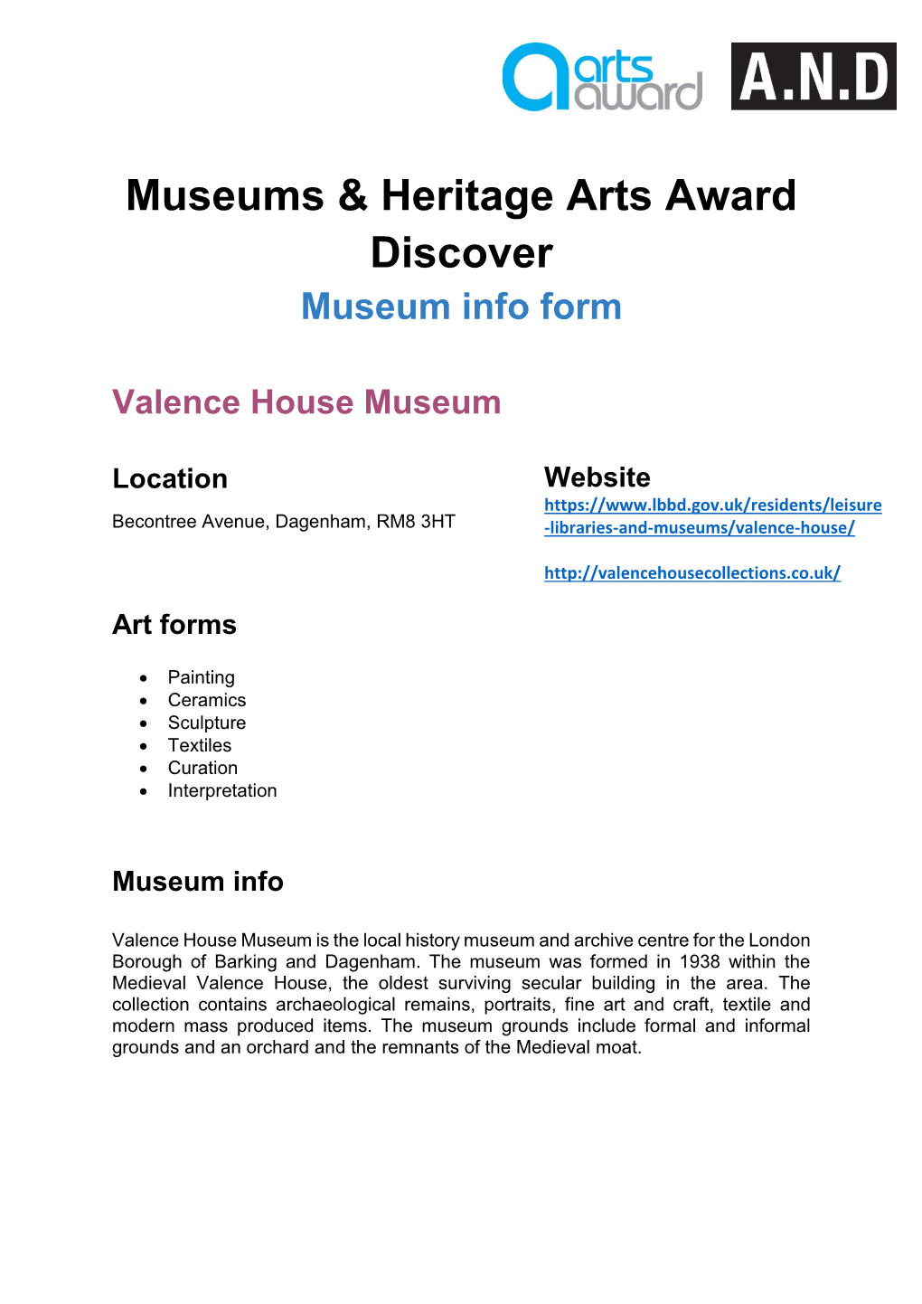 Museums & Heritage Arts Award Discover