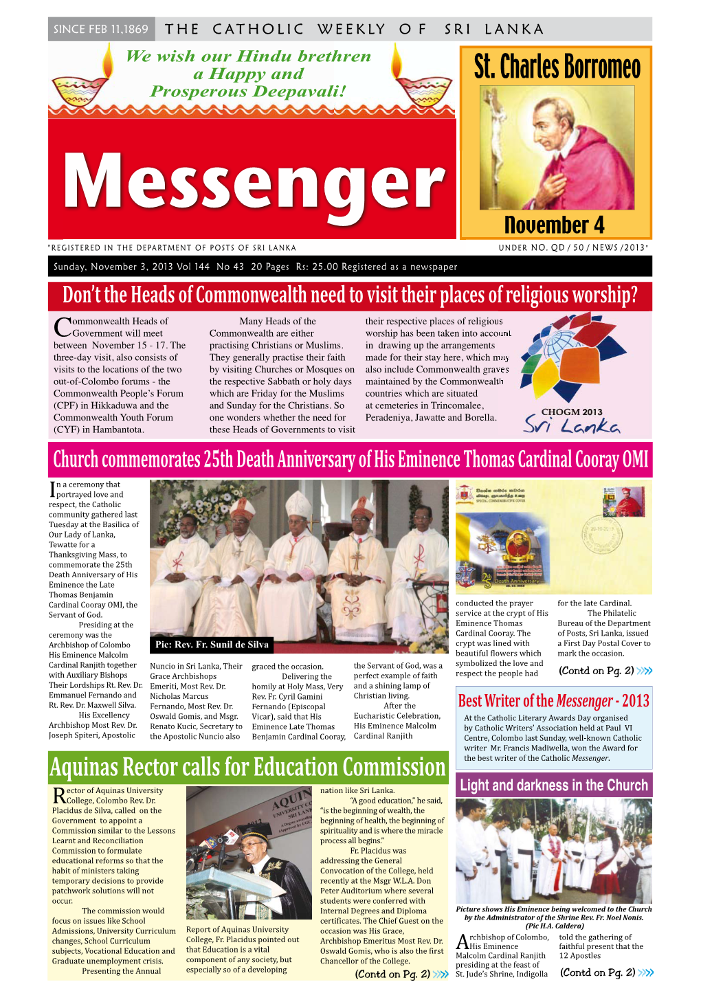 Messenger - 2013 His Excellency Oswald Gomis, and Msgr