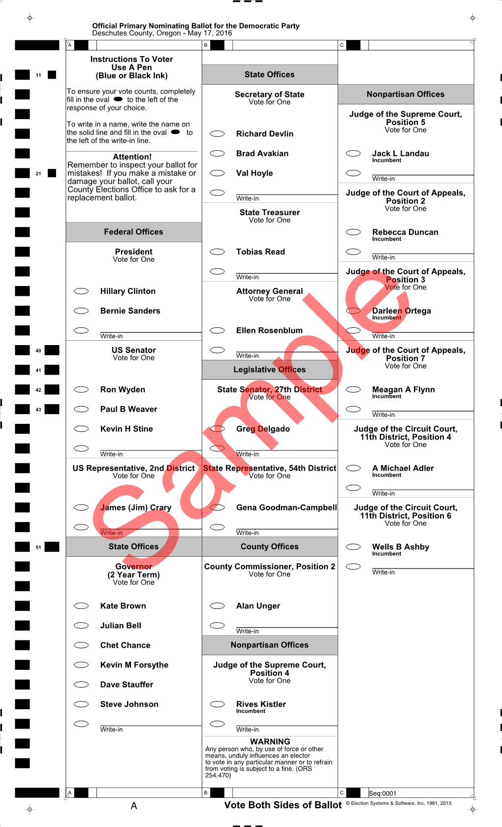 A Vote Both Sides of Ballot © Election Systems & Software, Inc