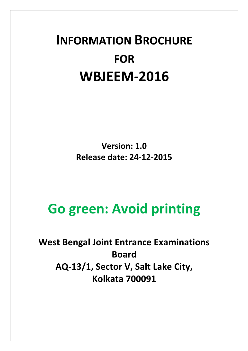 Information Brochure for WBJEEM, 2016