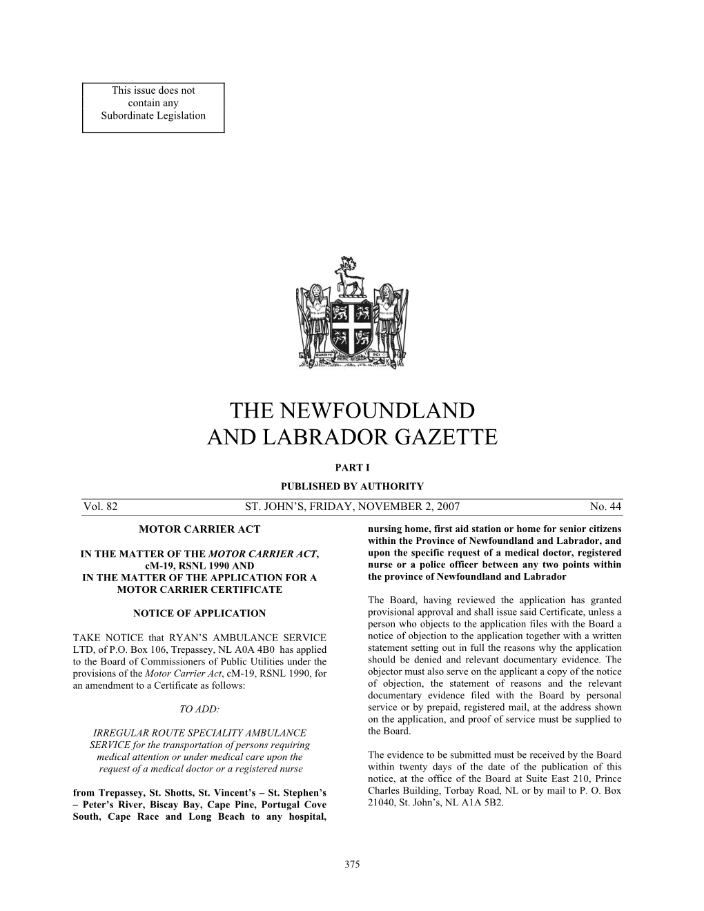 The Newfoundland and Labrador Gazette