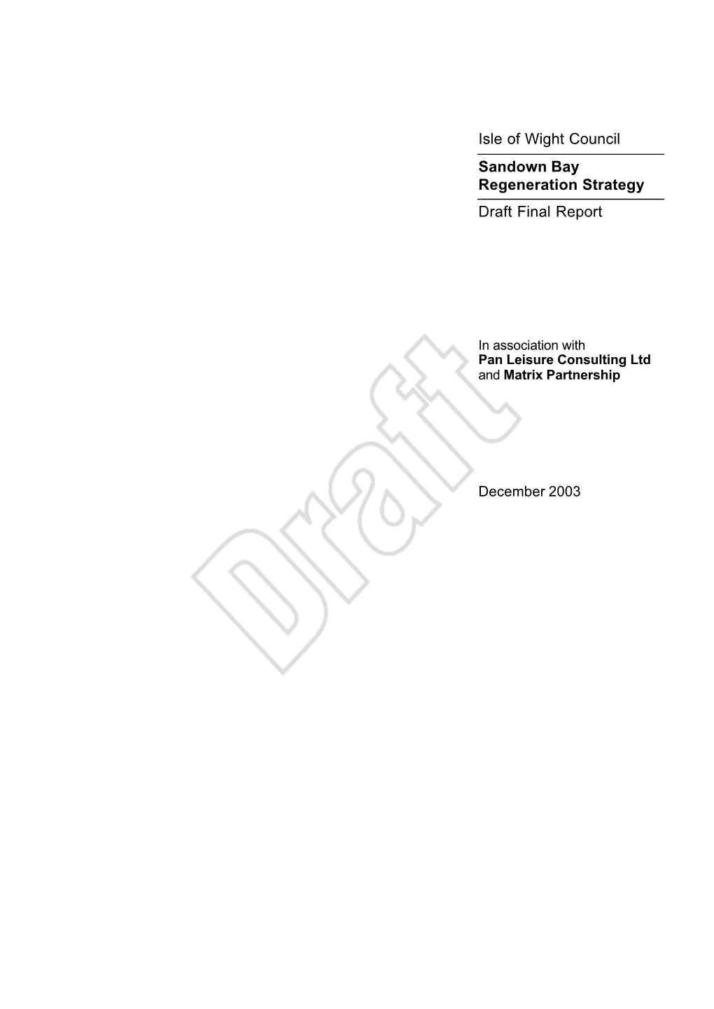 Sandown Bay Regeneration Strategy: Draft Final Report