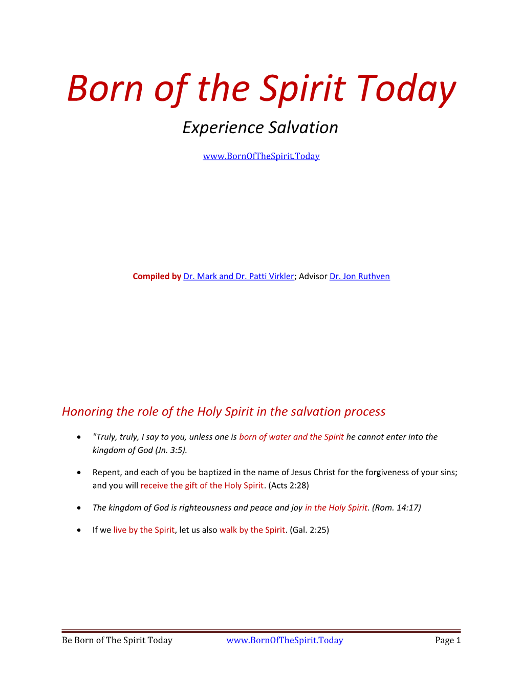 Born of the Spirit Today Experience Salvation